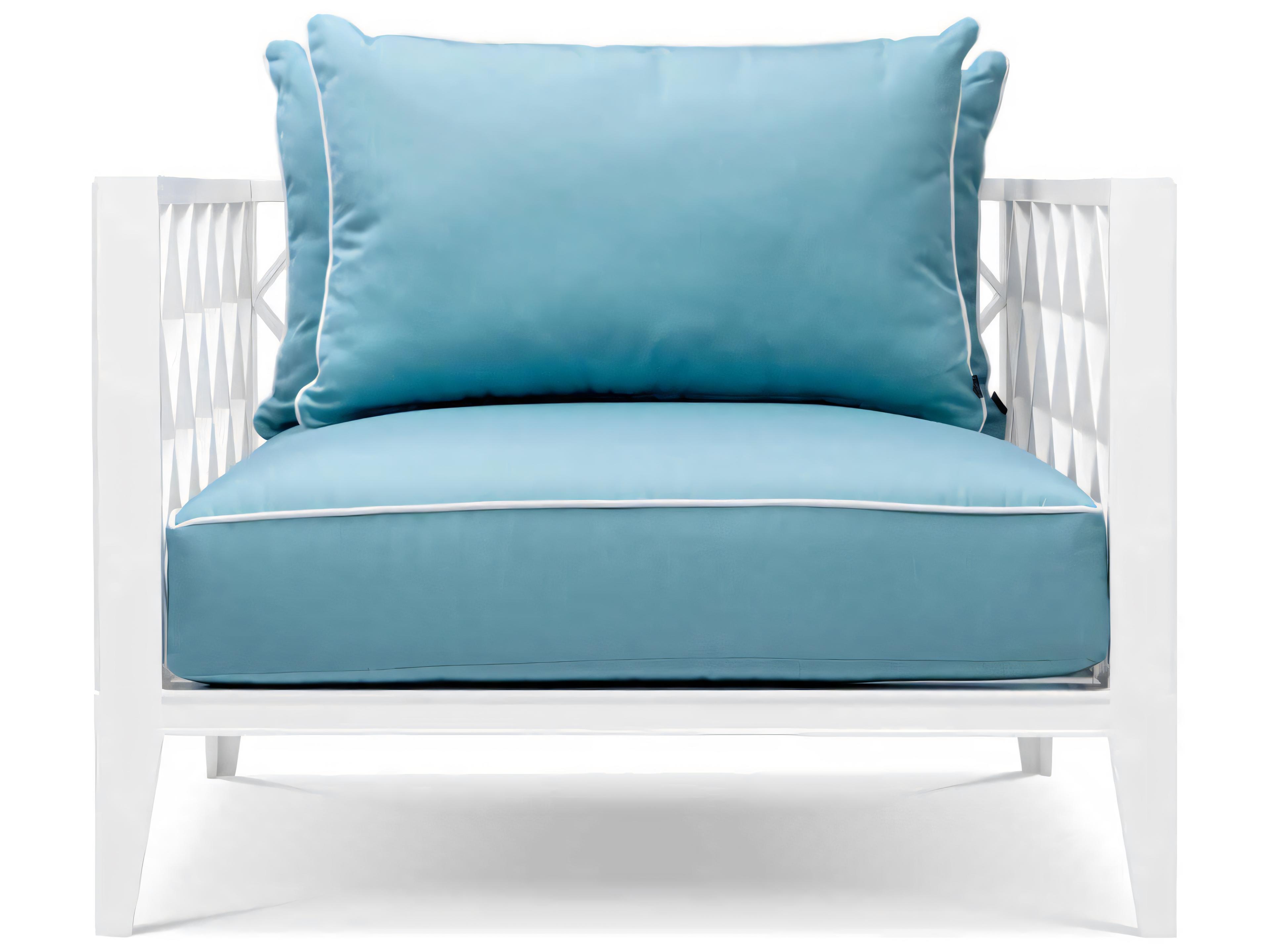 Eichholtz Outdoor White Finish Sunbrella Mineral Blue Lounge Chair