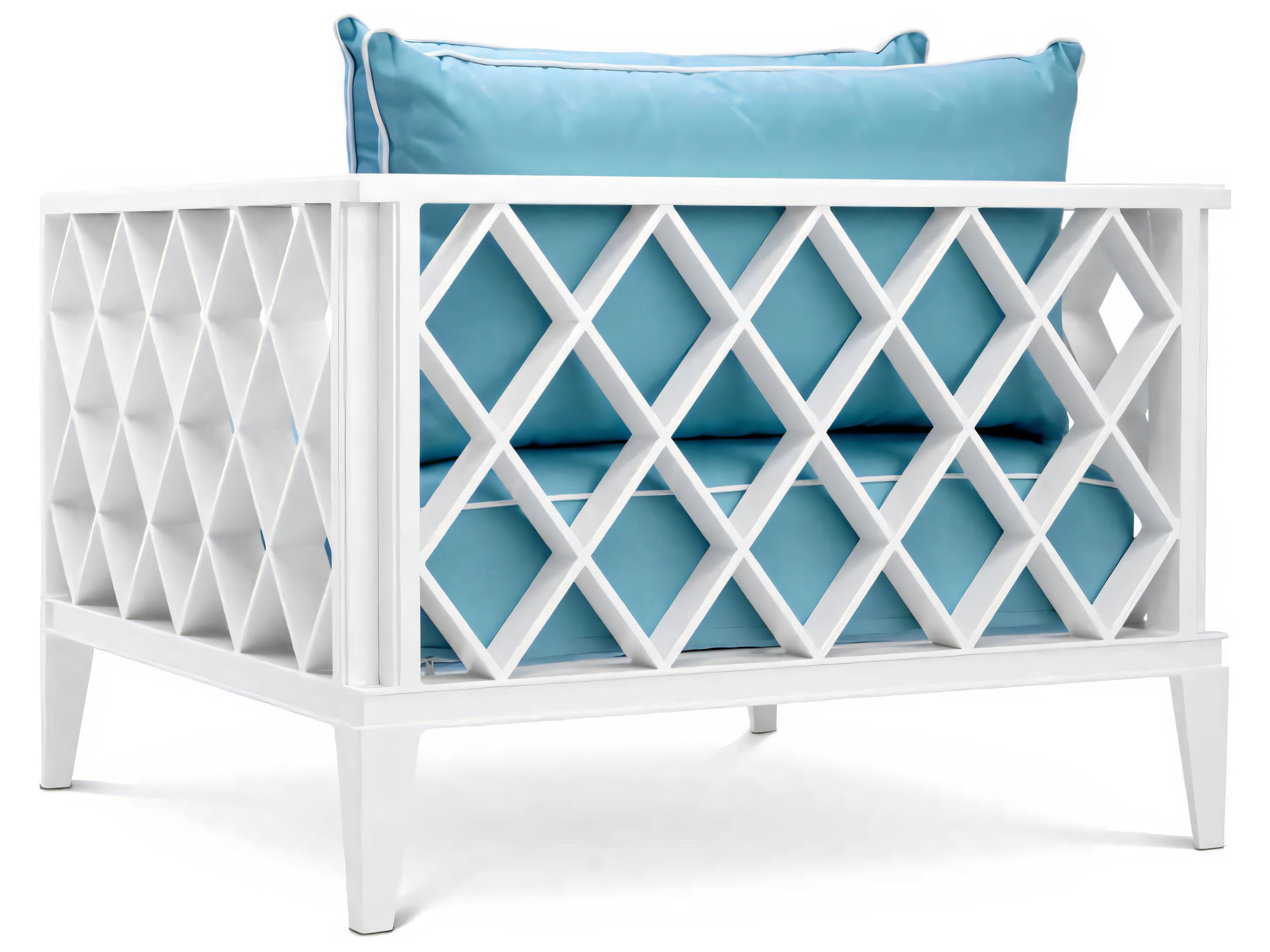 Eichholtz Outdoor White Finish Sunbrella Mineral Blue Lounge Chair