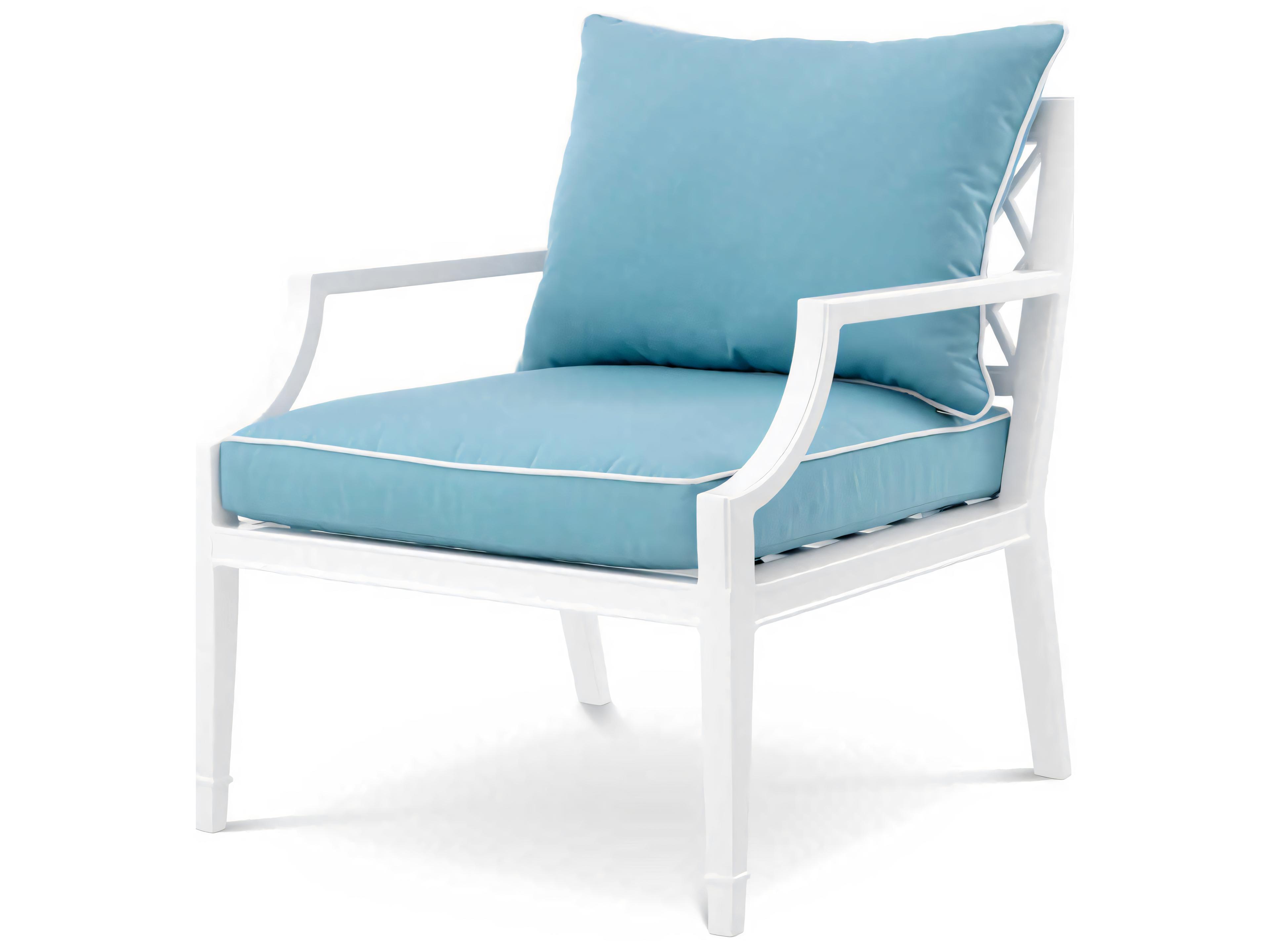 White Finish Sunbrella Mineral Blue Lounge Chair