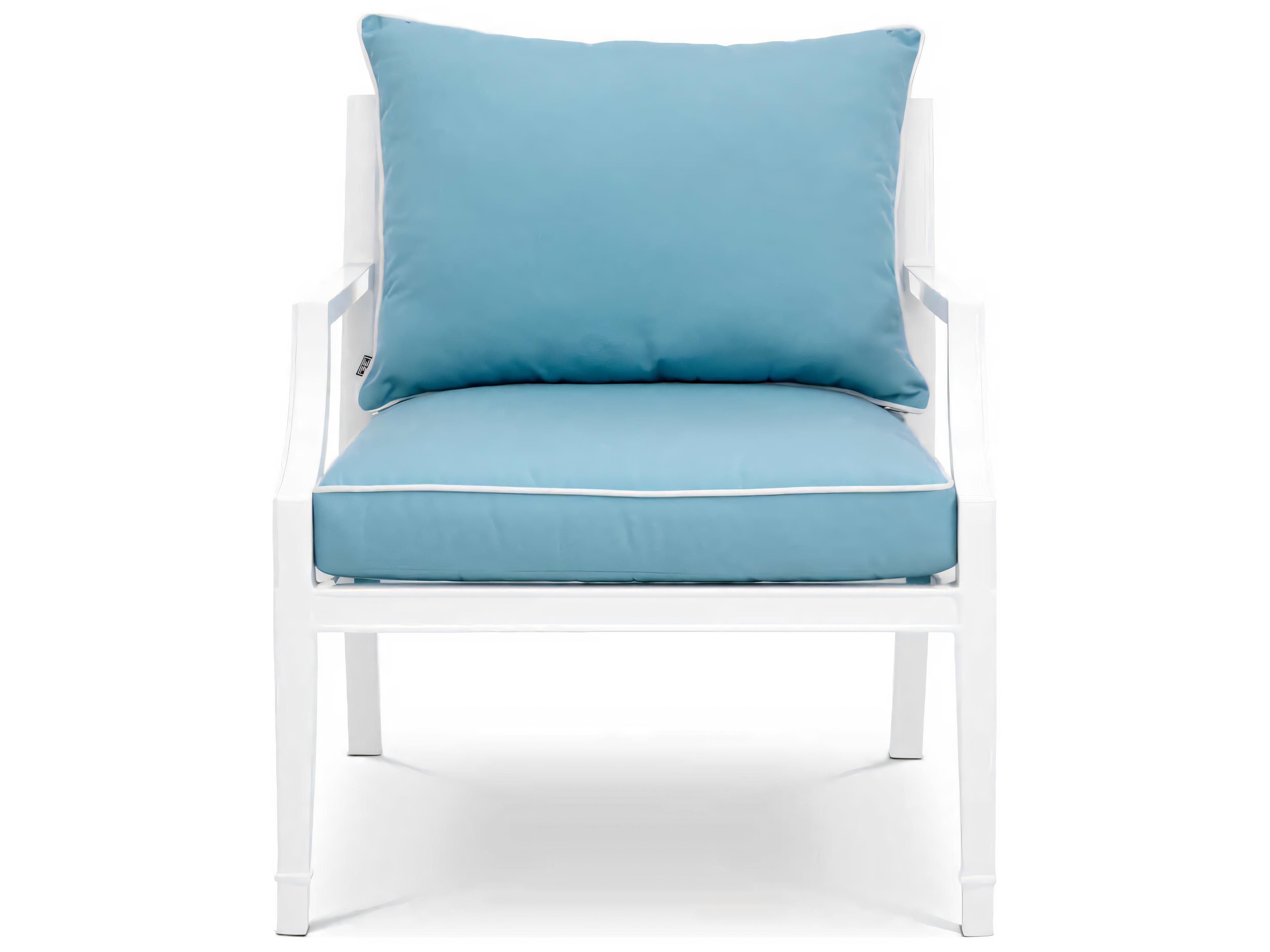 Eichholtz Outdoor White Finish Sunbrella Mineral Blue Lounge Chair