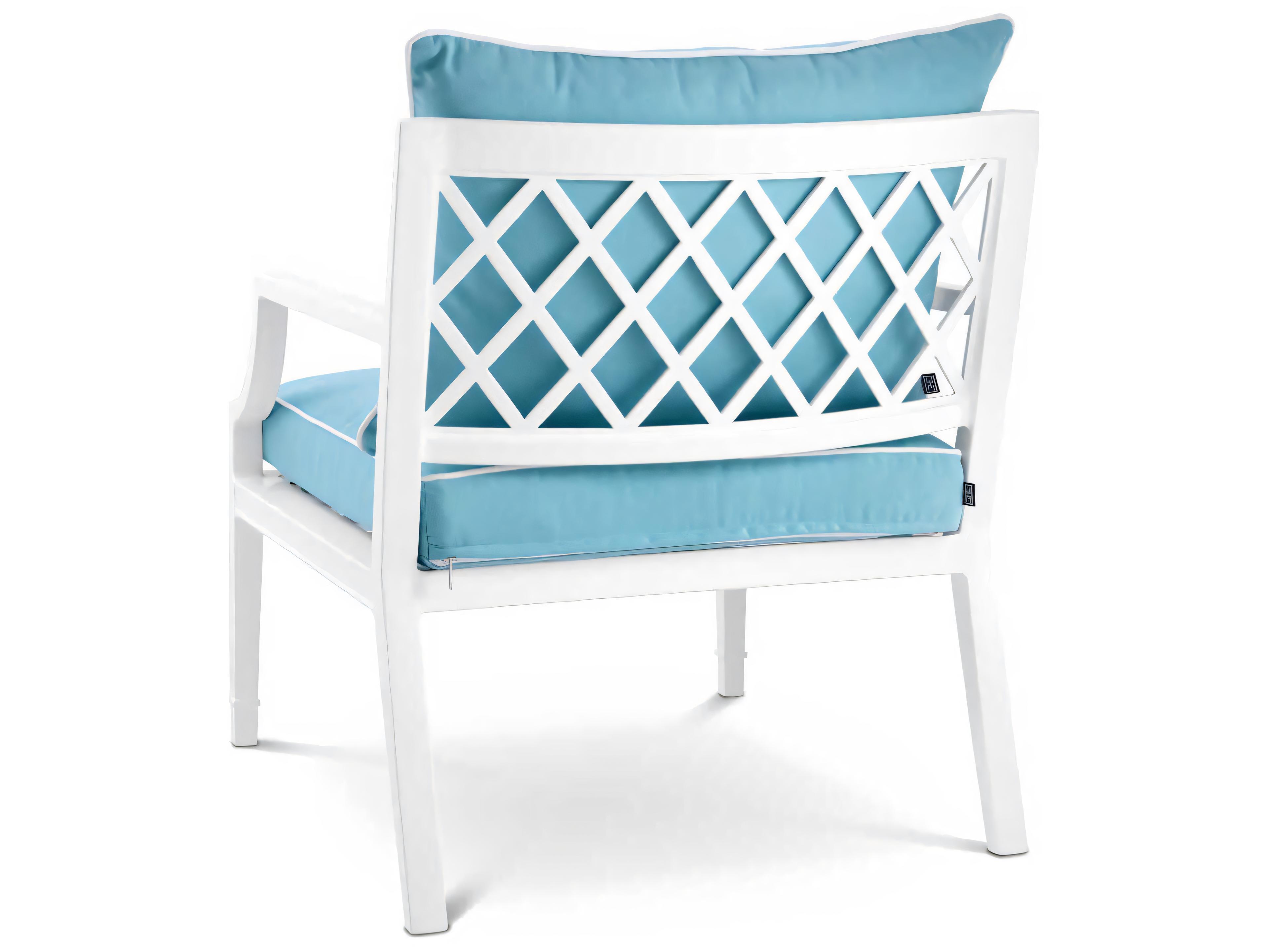 Eichholtz Outdoor White Finish Sunbrella Mineral Blue Lounge Chair
