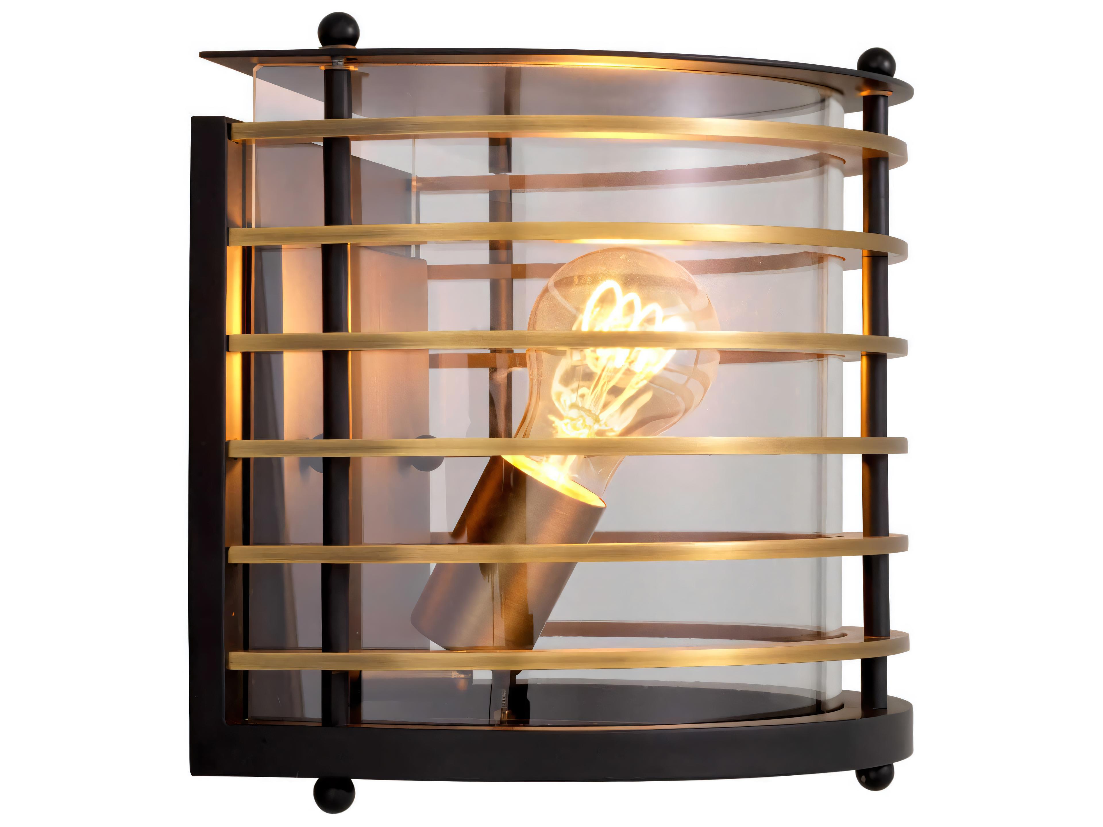 Eichholtz Outdoor Black Finish Antique Brass Clear Glass Light