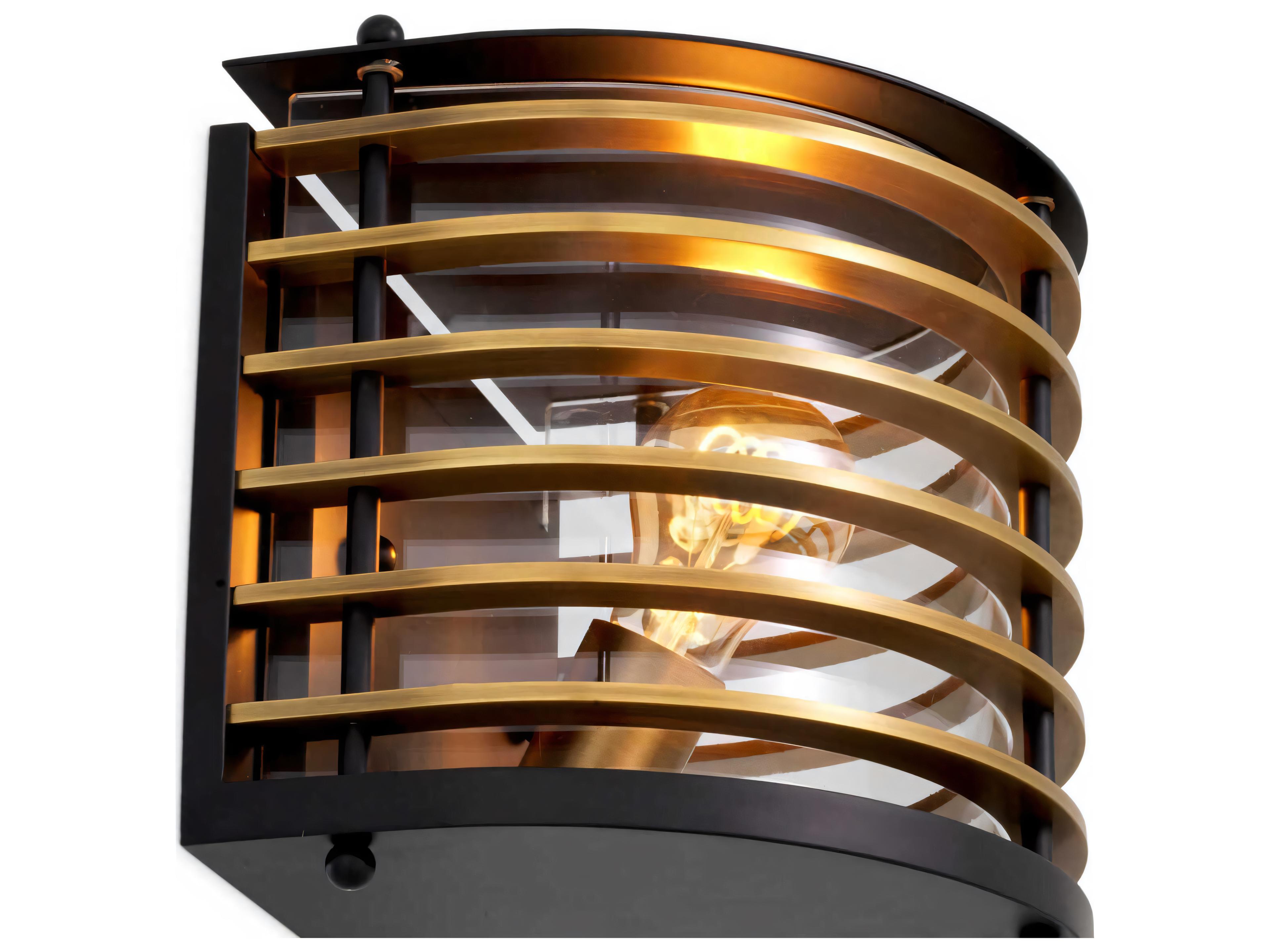 Eichholtz Outdoor Black Finish Antique Brass Clear Glass Light