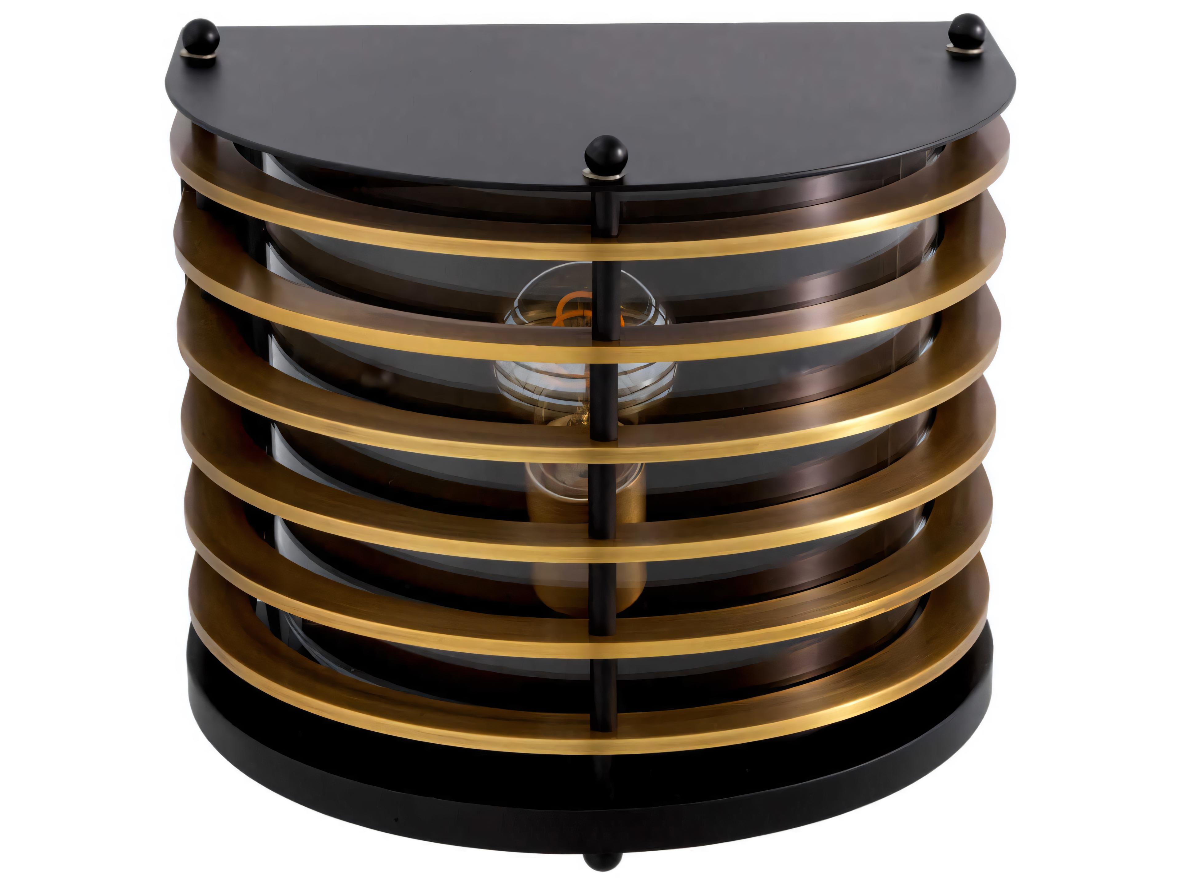 Eichholtz Outdoor Black Finish Antique Brass Clear Glass Light