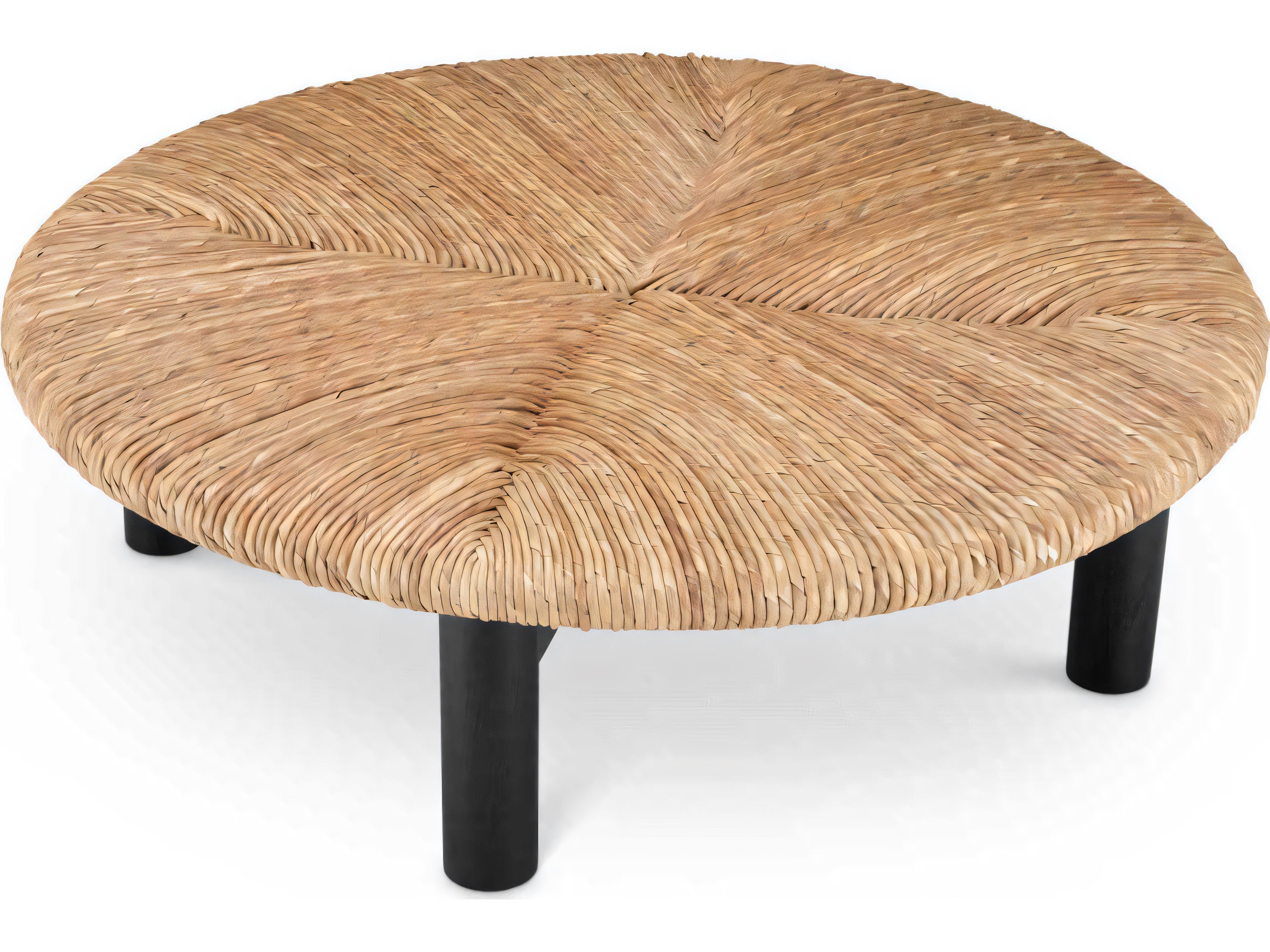 Eichholtz Outdoor Classic Black Finish Natural Seagrass Rush Coffee Table
