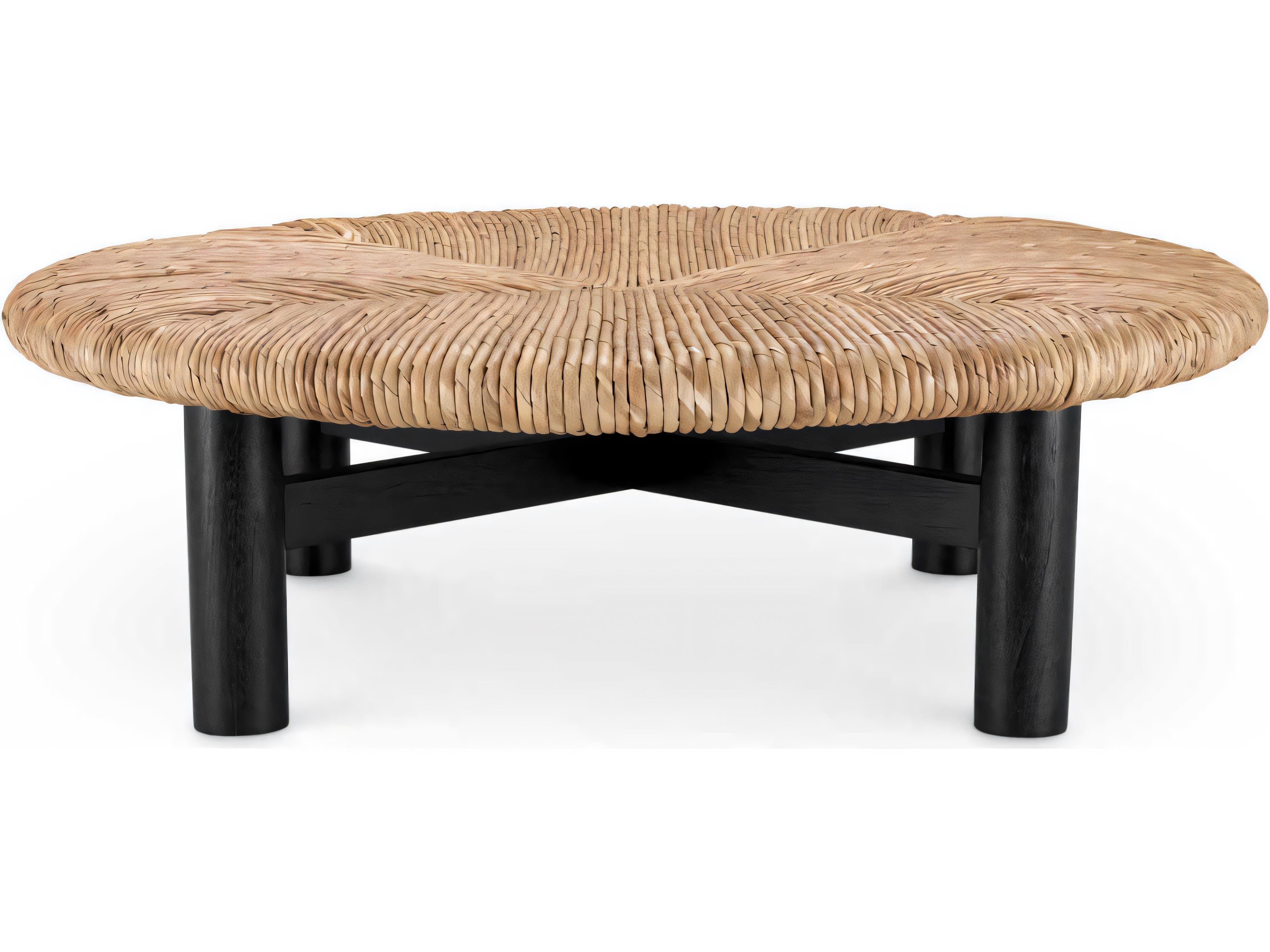 Eichholtz Outdoor Classic Black Finish Natural Seagrass Rush Coffee Table