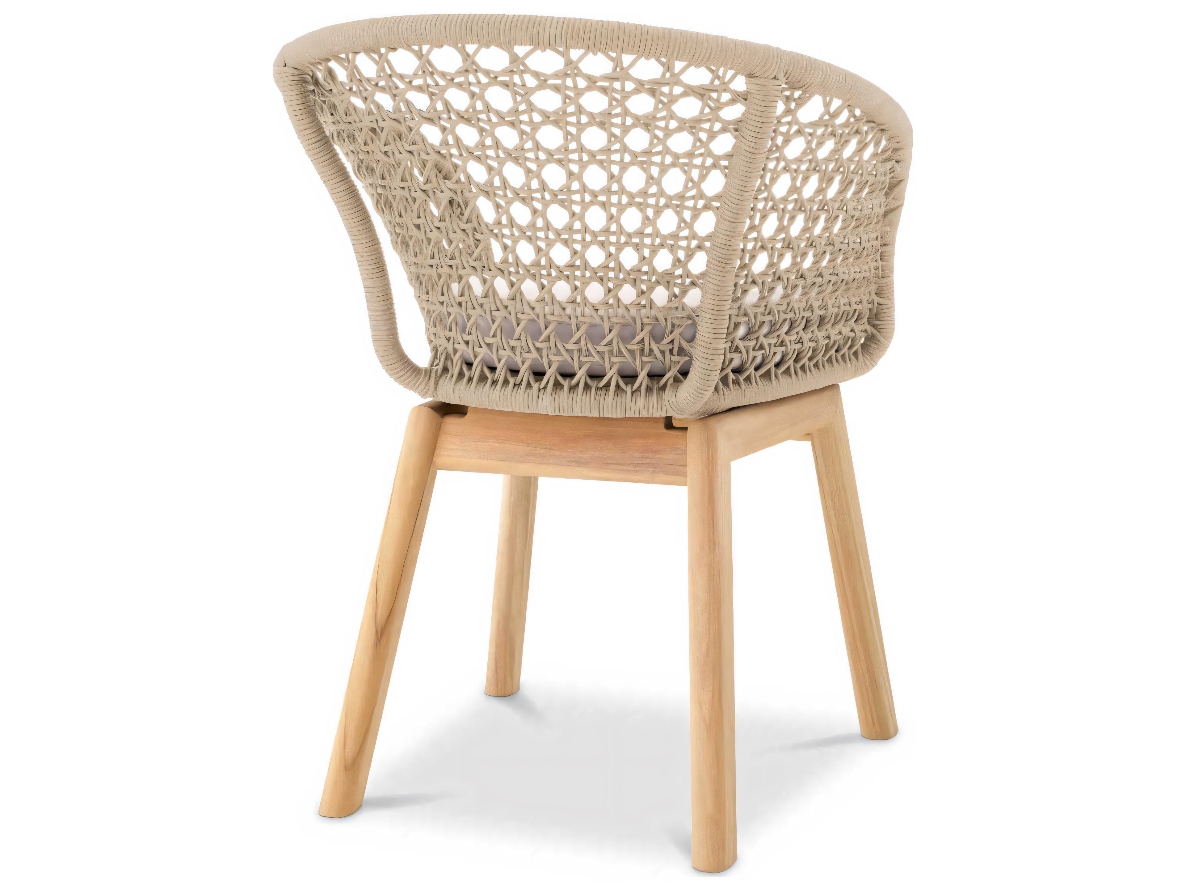 Eichholtz Outdoor Flores Off-white Natural Teak Cream Rope Dining Chair