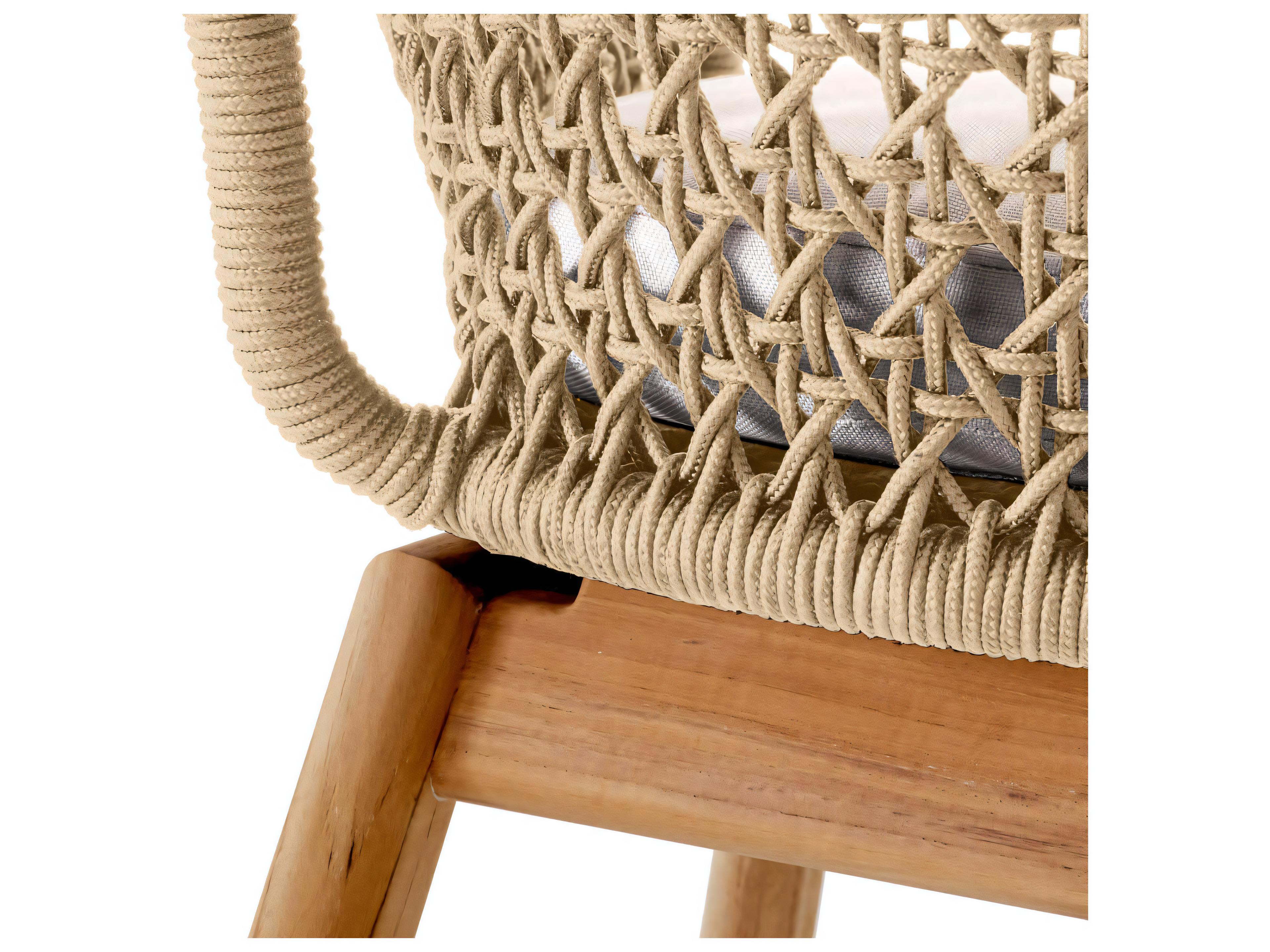 Eichholtz Outdoor Flores Off-white Natural Teak Cream Rope Dining Chair