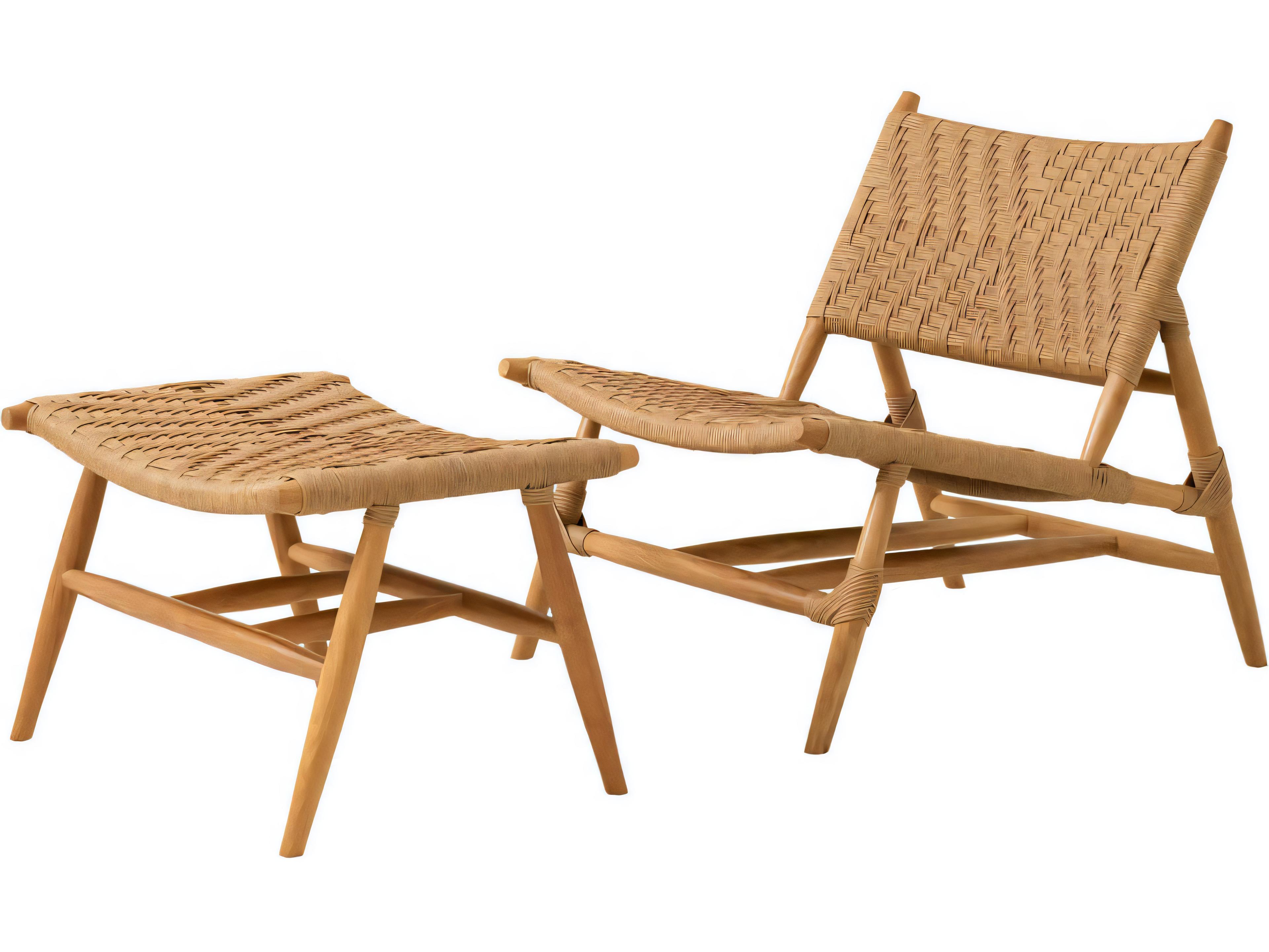 Eichholtz Outdoor Natural Teak Color Weave Lounge Chair