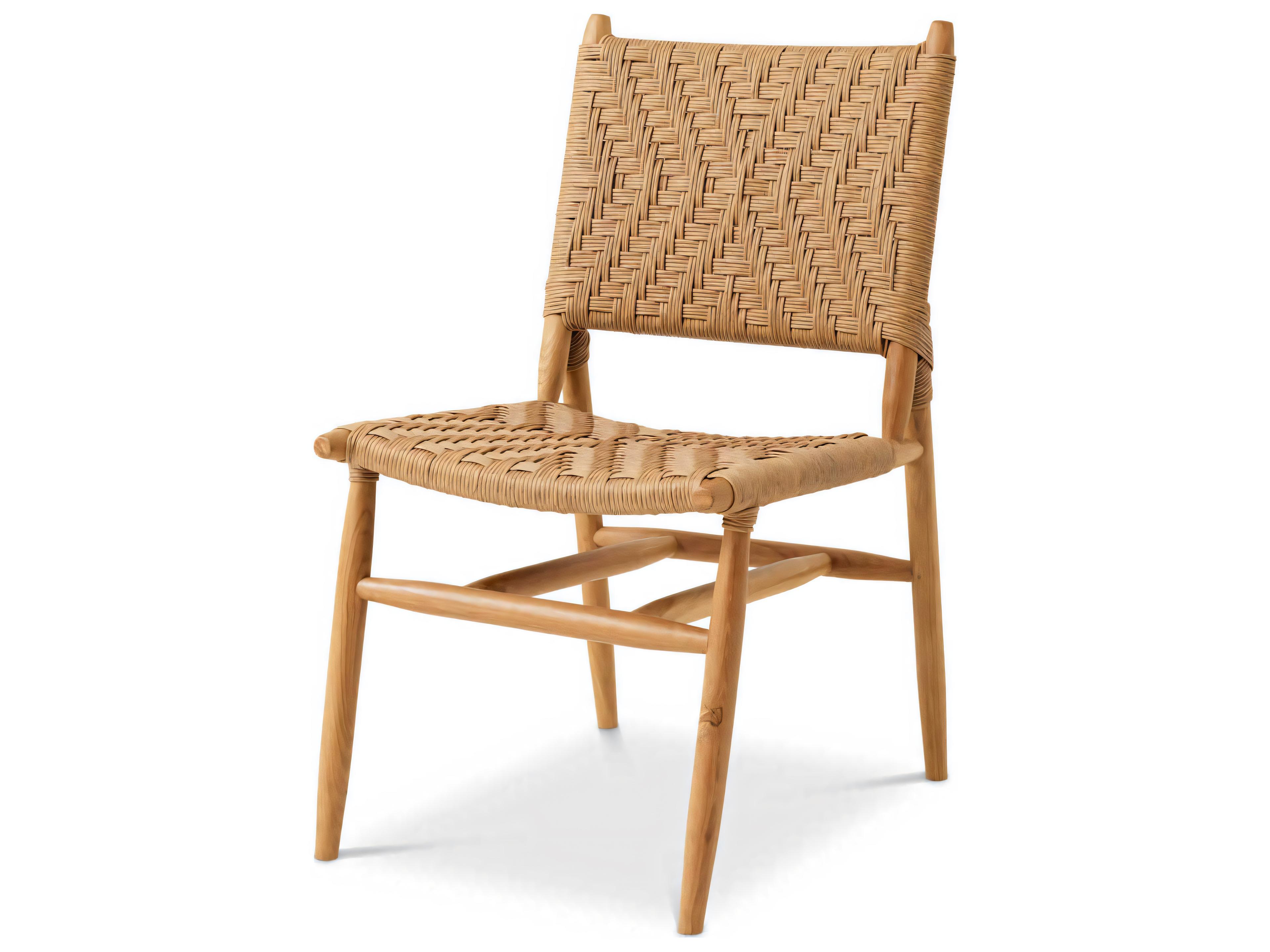 Natural Teak Color Weave Dining Chair Set of 2