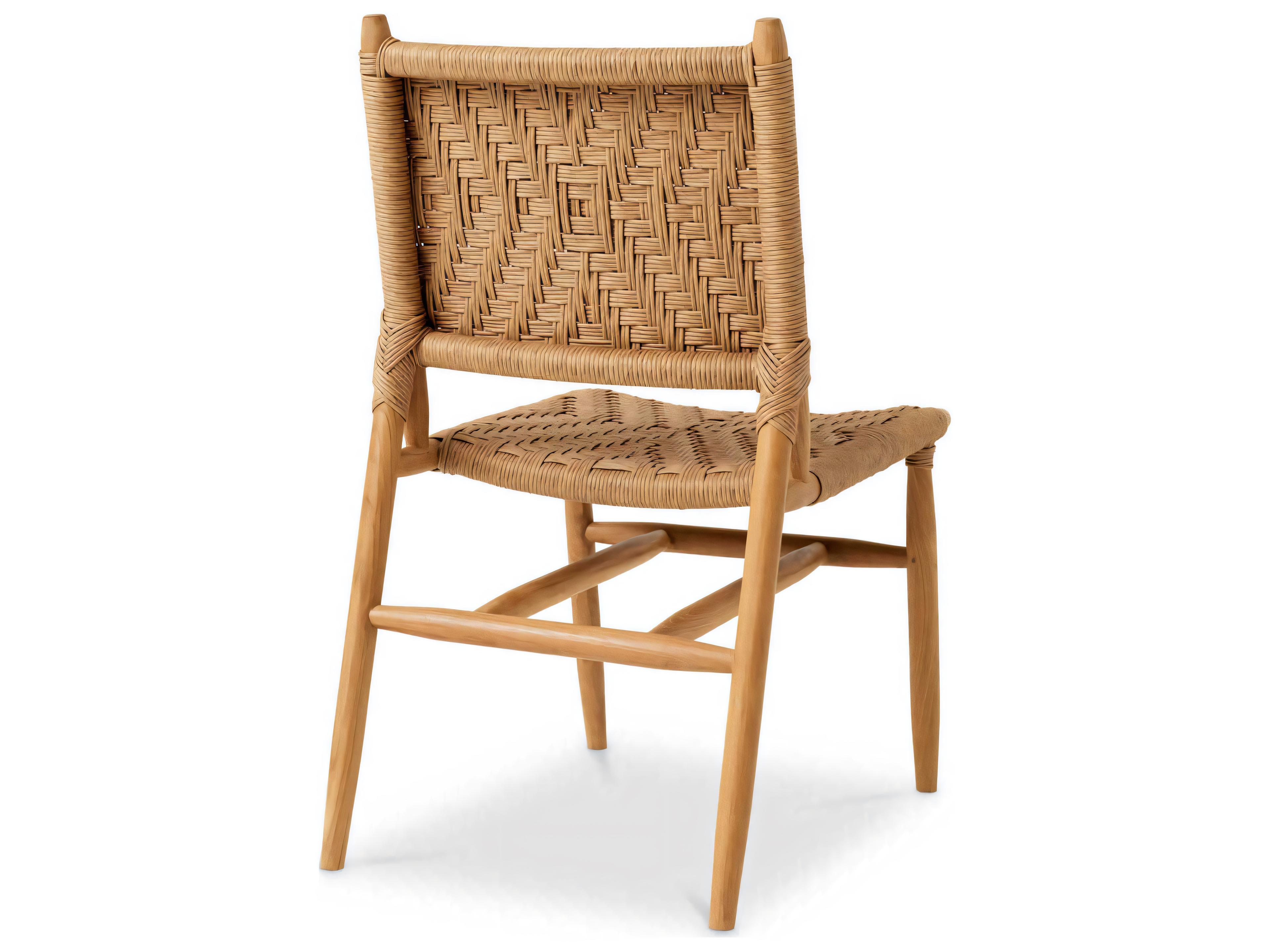 Eichholtz Outdoor Natural Teak Color Weave Dining Chair Set of 2