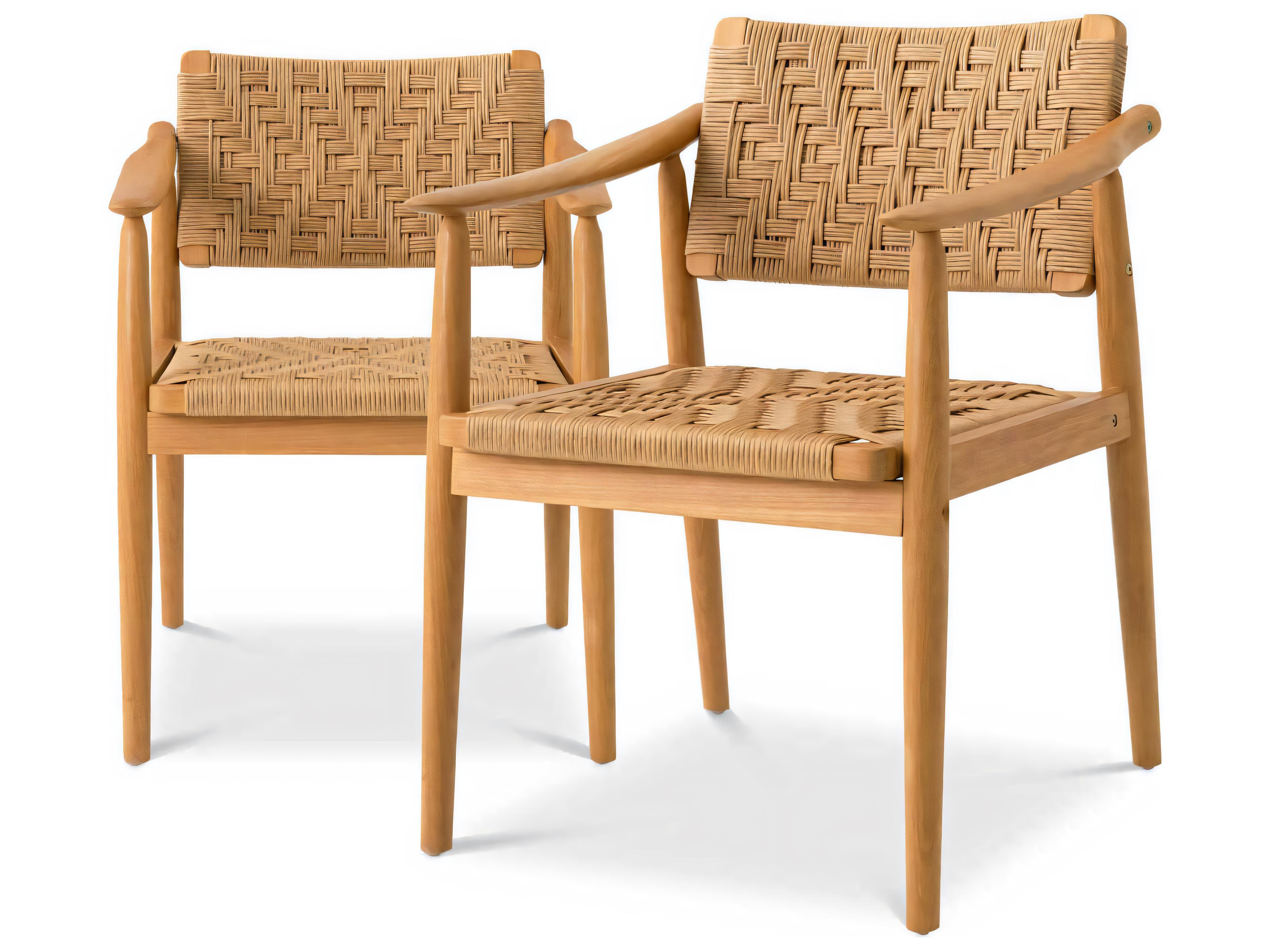 Eichholtz Outdoor Natural Teak Color Weave Dining Chair Set of 2