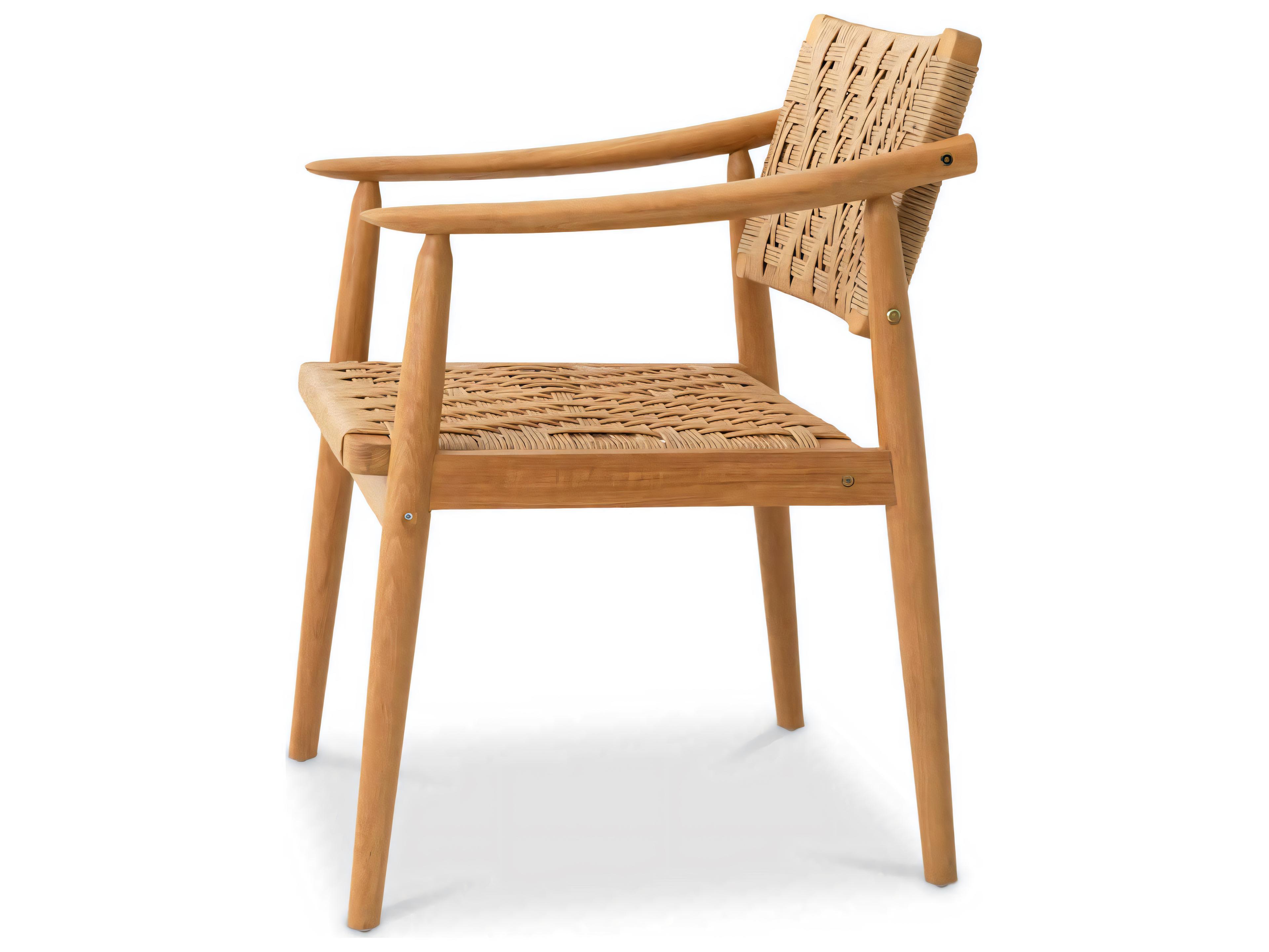 Eichholtz Outdoor Natural Teak Color Weave Dining Chair Set of 2