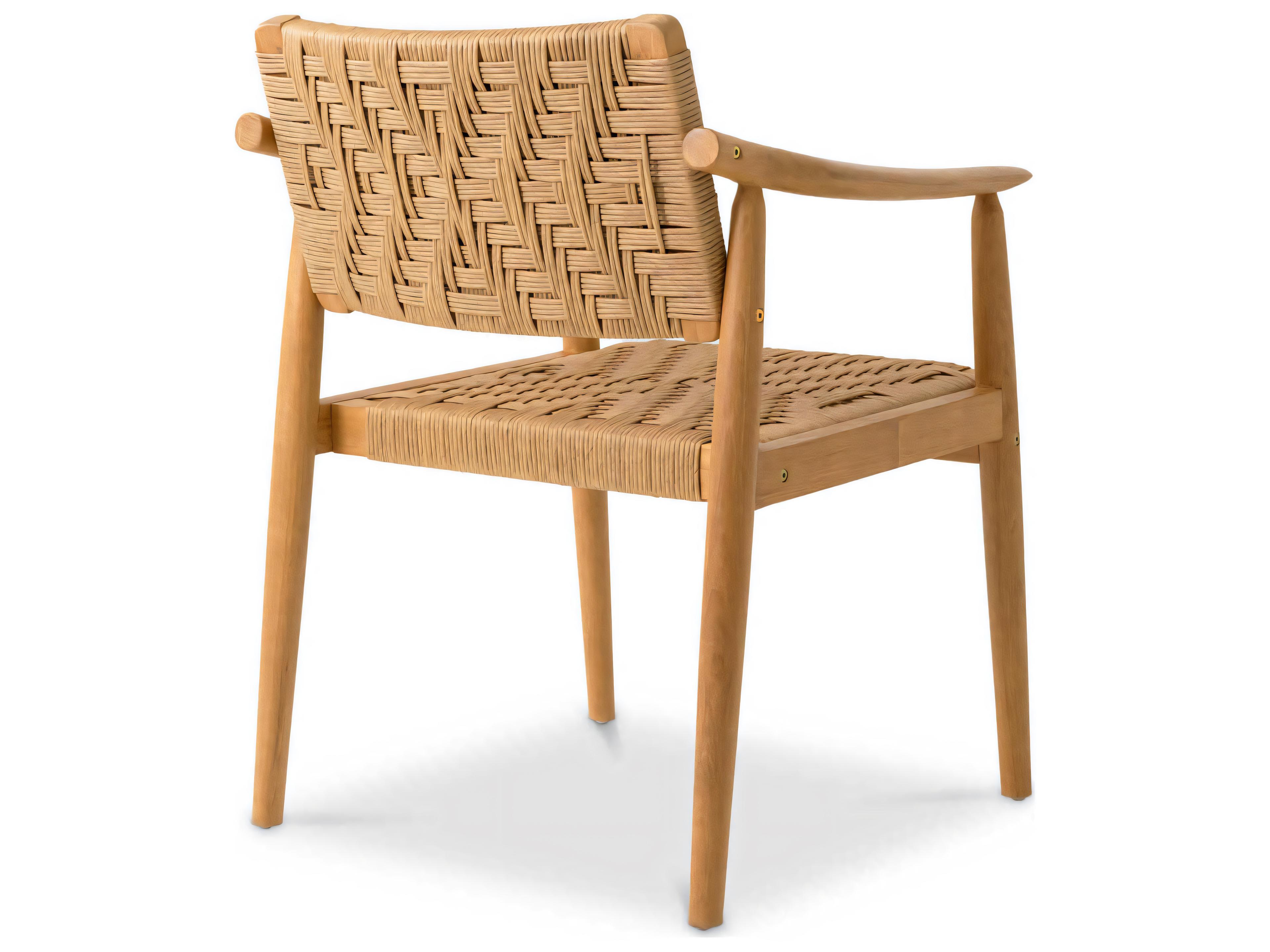 Eichholtz Outdoor Natural Teak Color Weave Dining Chair Set of 2