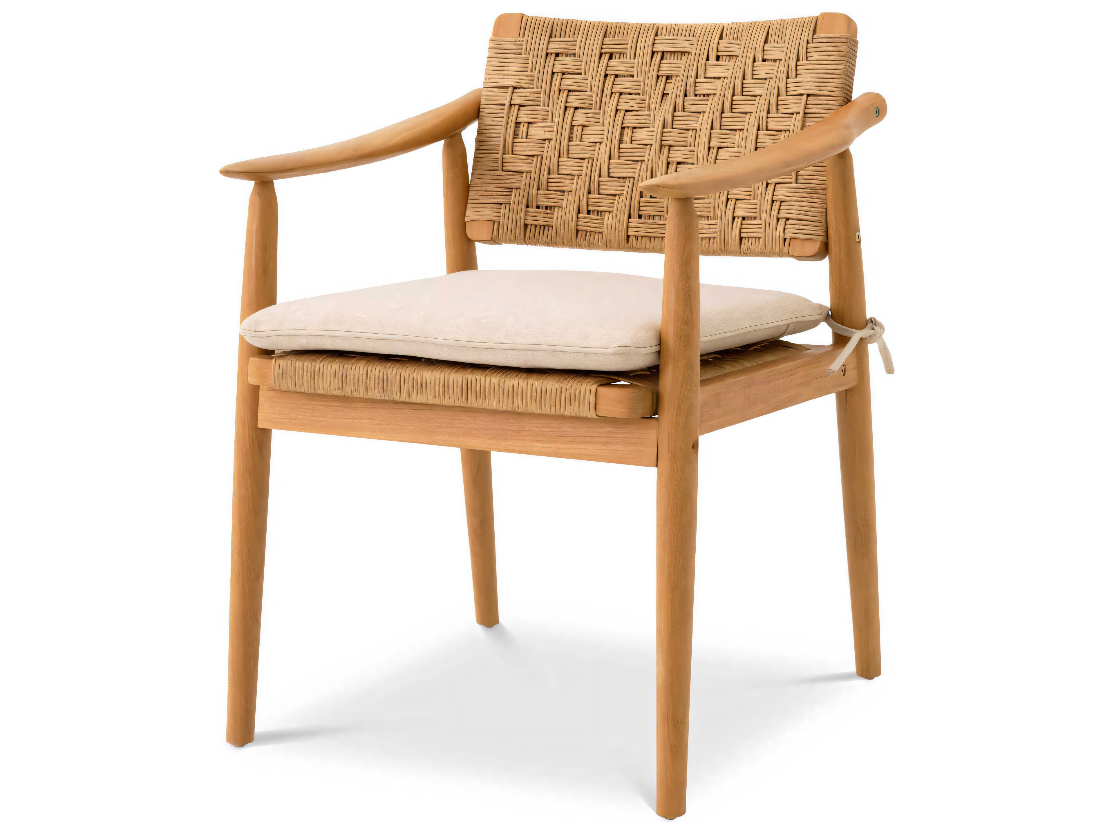 Eichholtz Outdoor Natural Teak Color Weave Dining Chair Set of 2