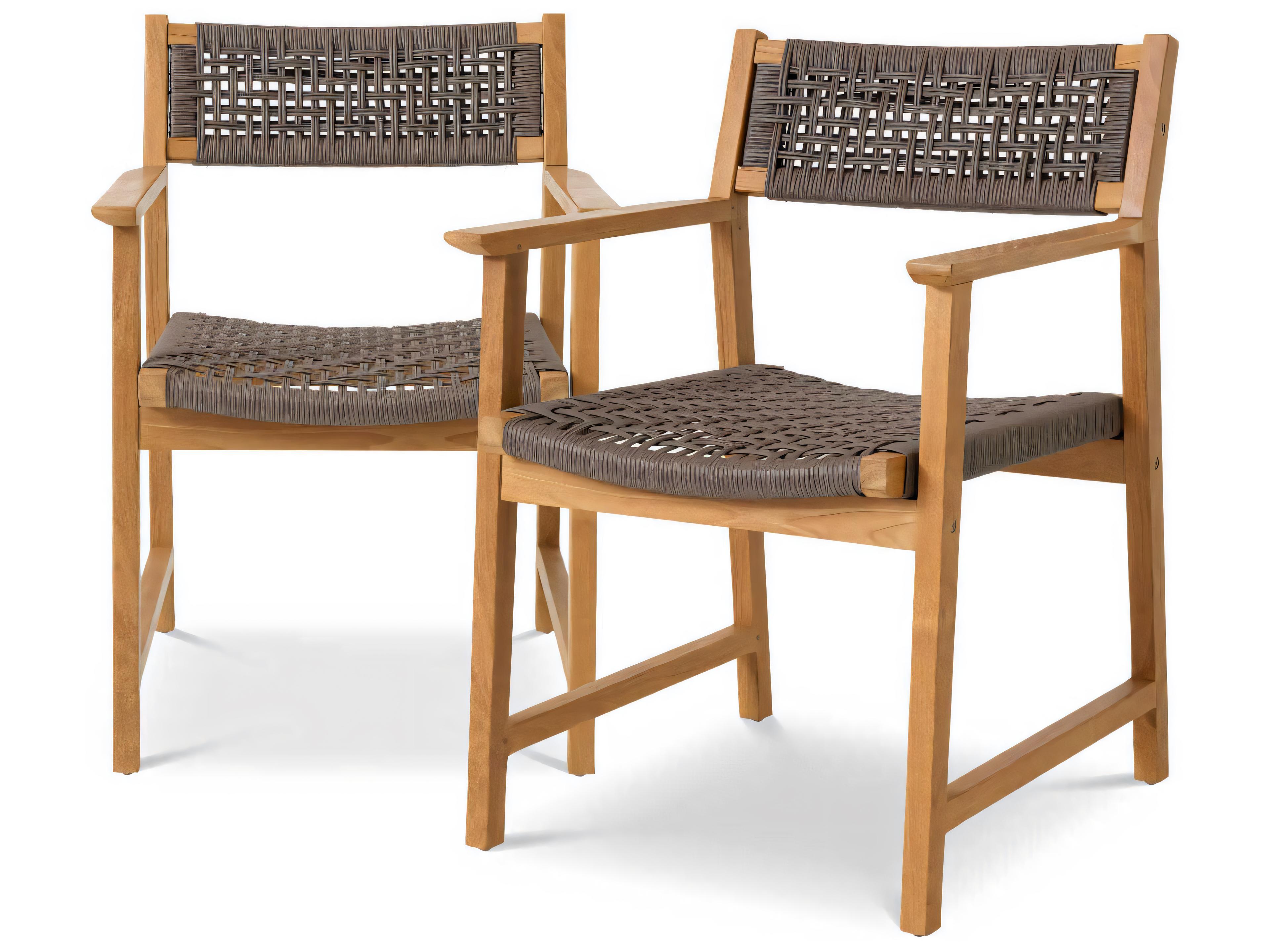 Eichholtz Outdoor Natural Teak Grey Color Weave Dining Chair Set of 2