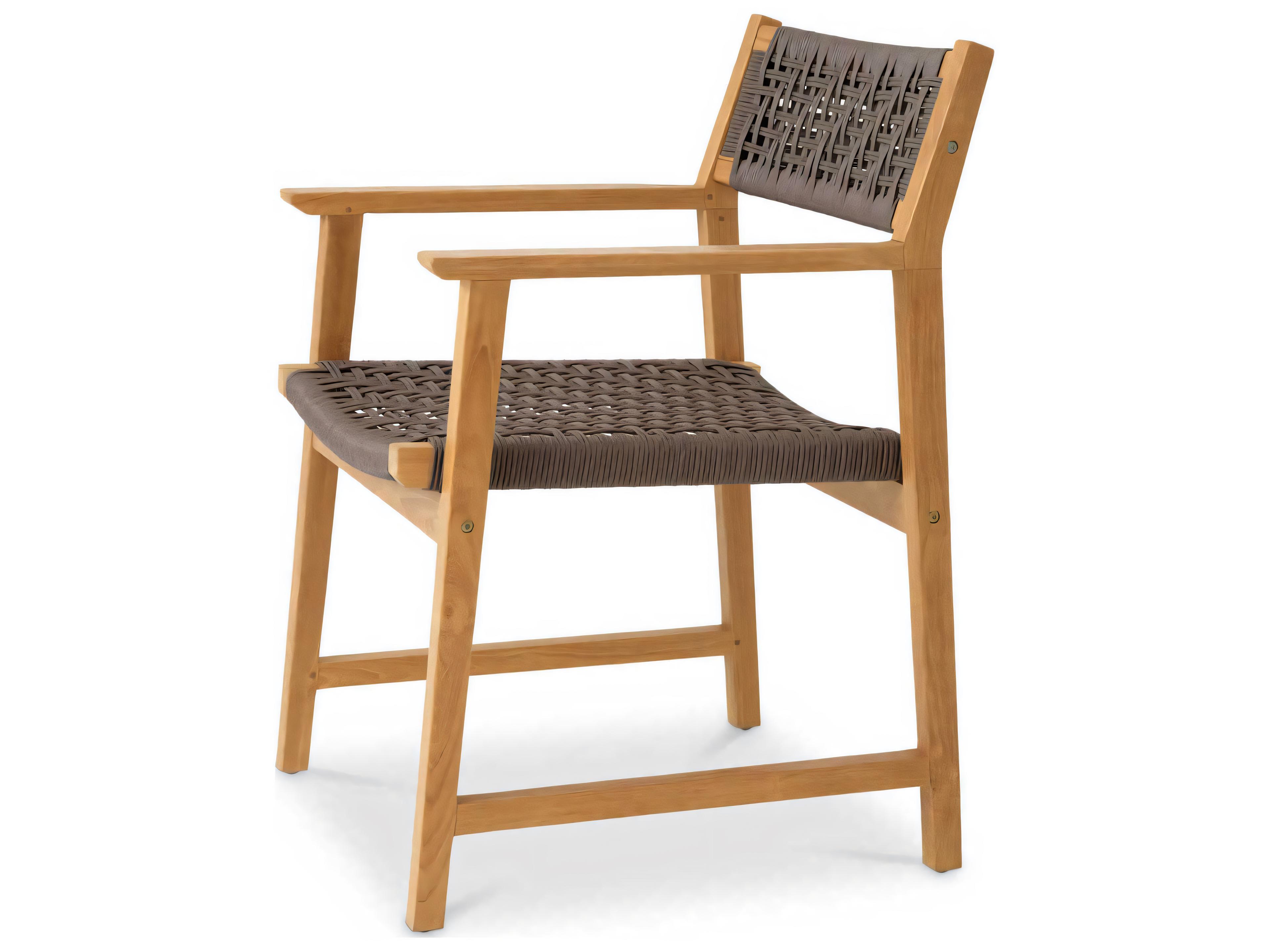 Eichholtz Outdoor Natural Teak Grey Color Weave Dining Chair Set of 2