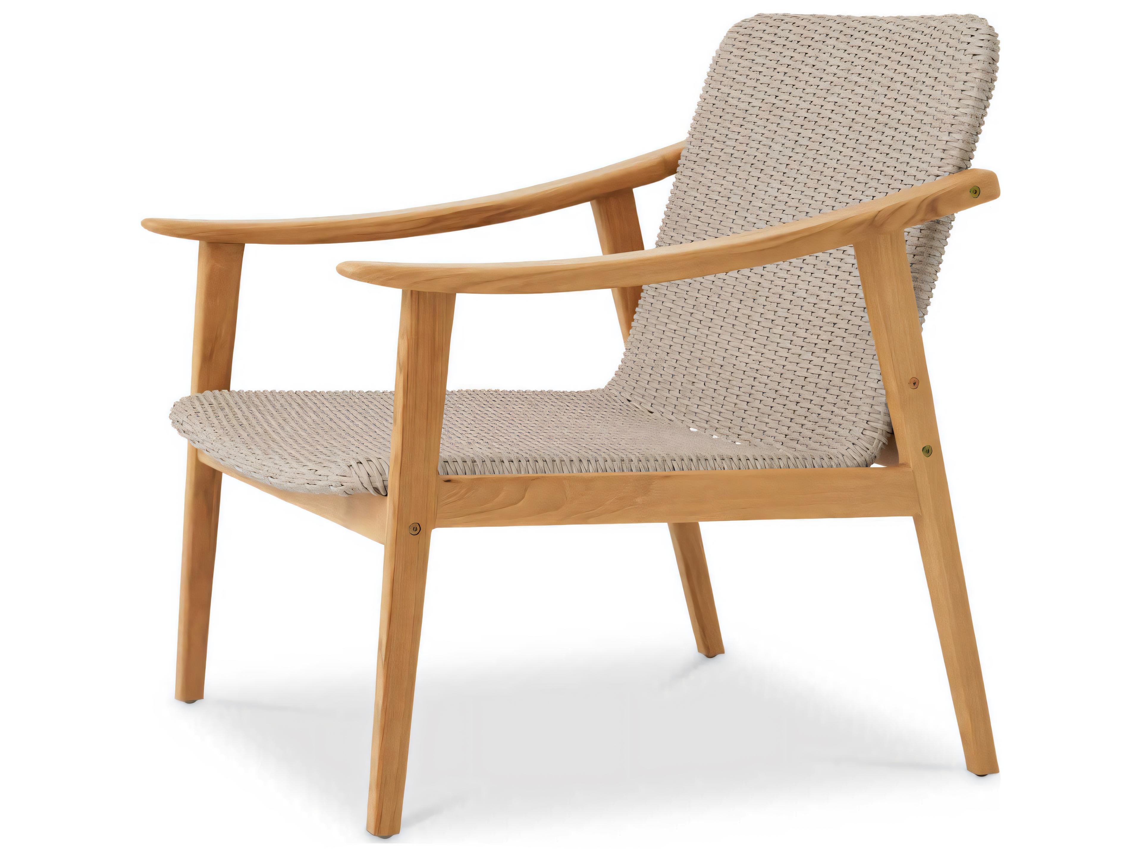 Eichholtz Outdoor Natural Teak Taupe Color Weave Lounge Chair