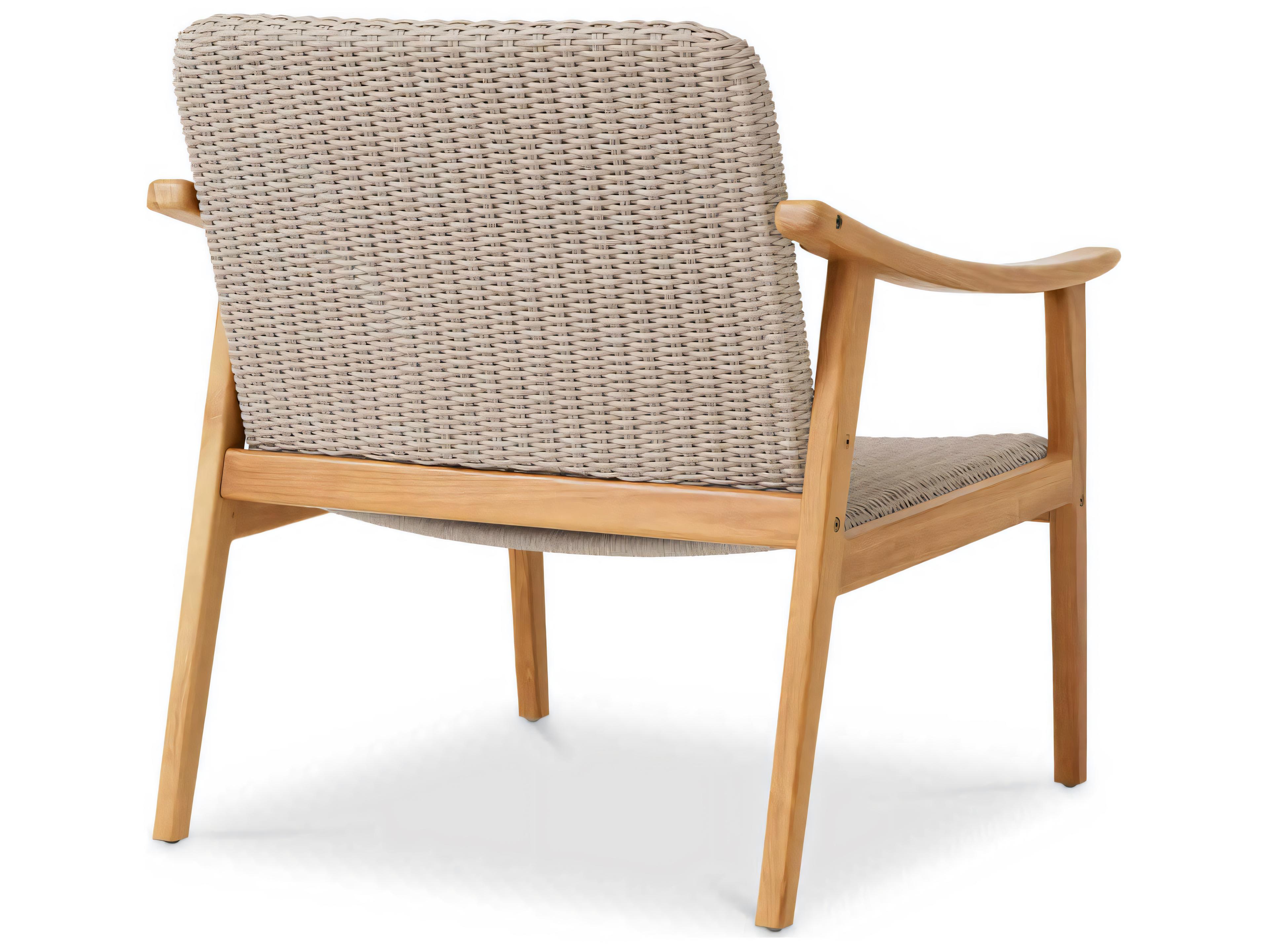 Eichholtz Outdoor Natural Teak Taupe Color Weave Lounge Chair