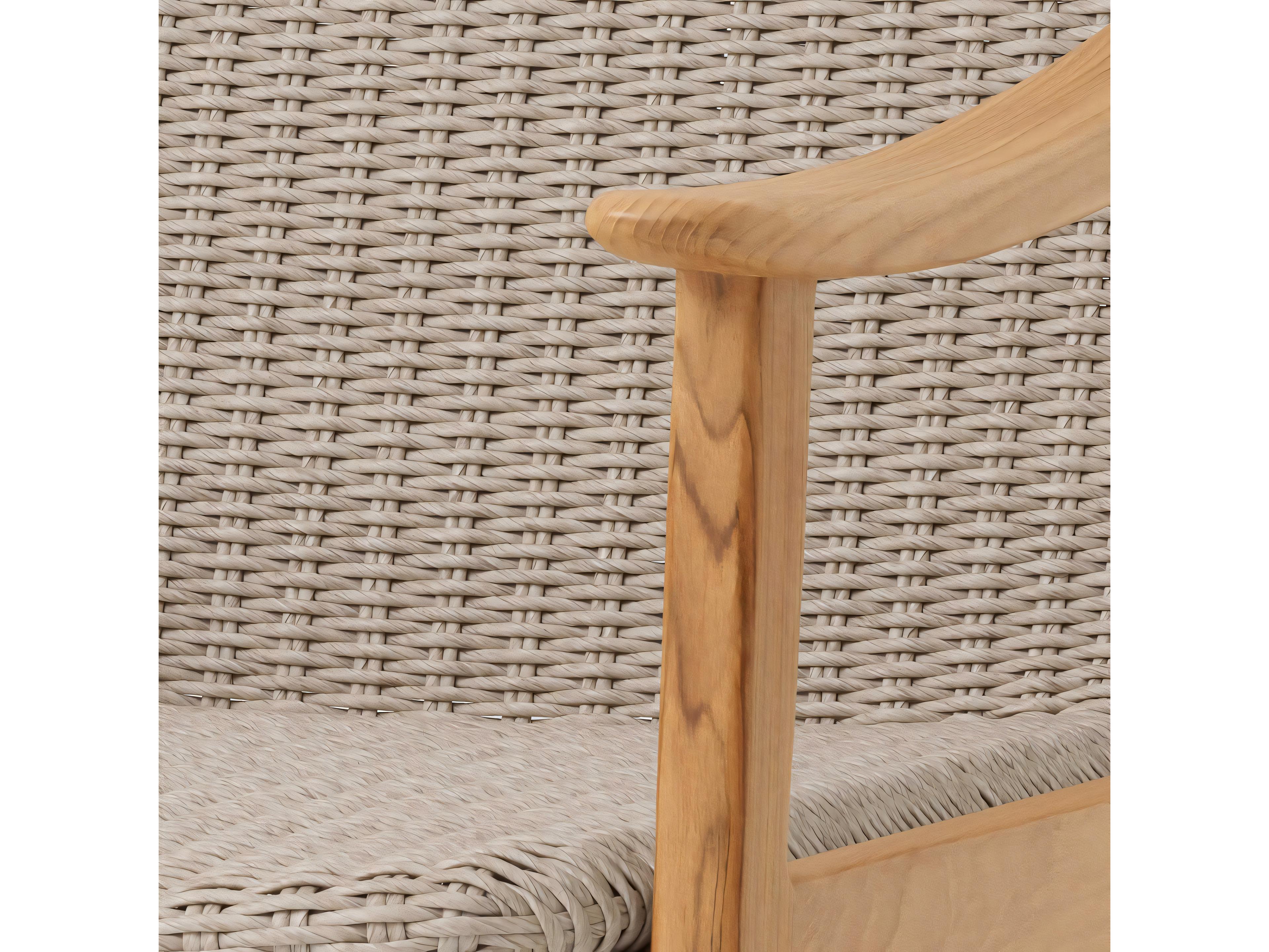 Eichholtz Outdoor Natural Teak Taupe Color Weave Lounge Chair