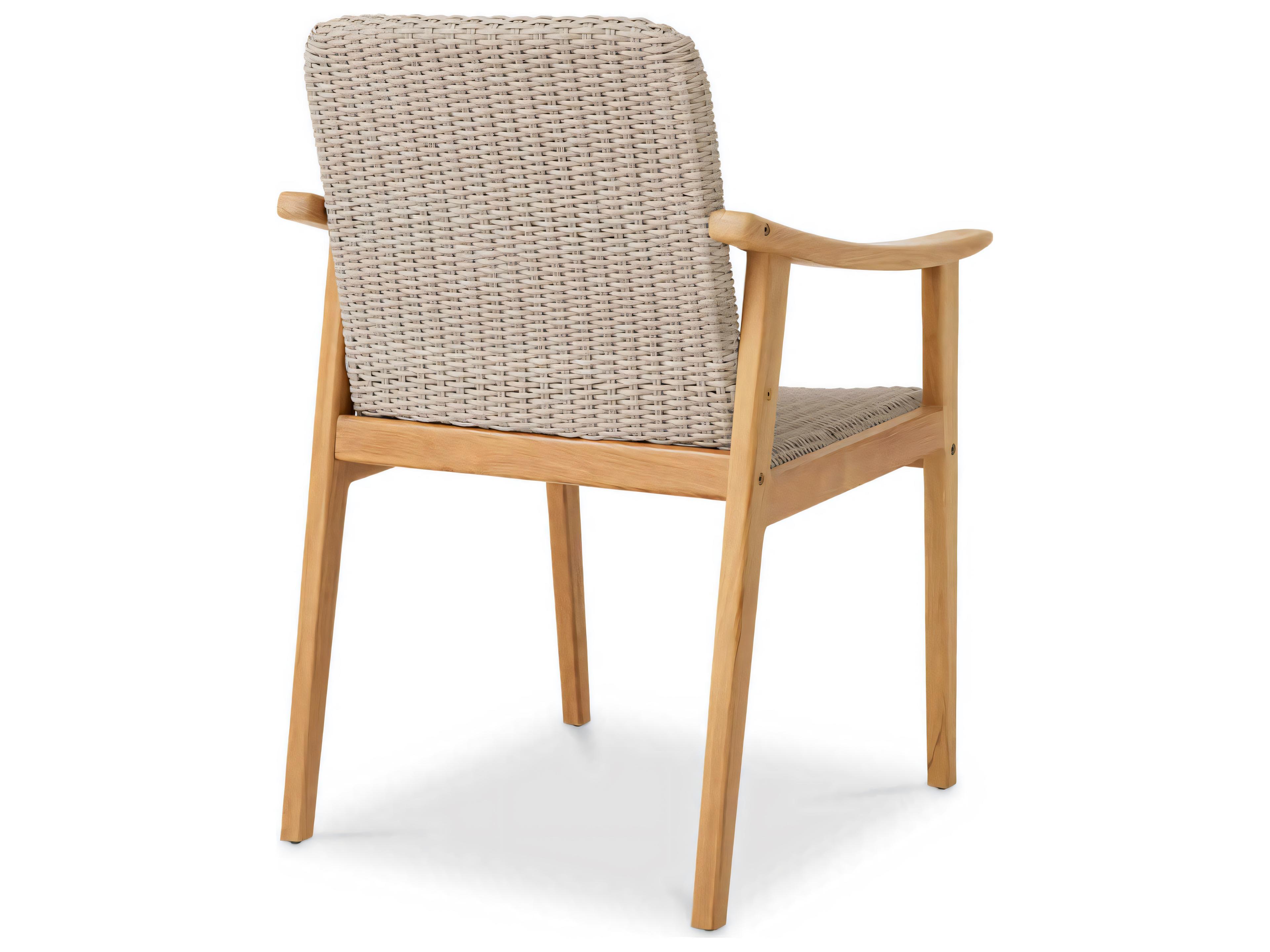 Eichholtz Outdoor Natural Teak Taupe Color Weave Dining Chair