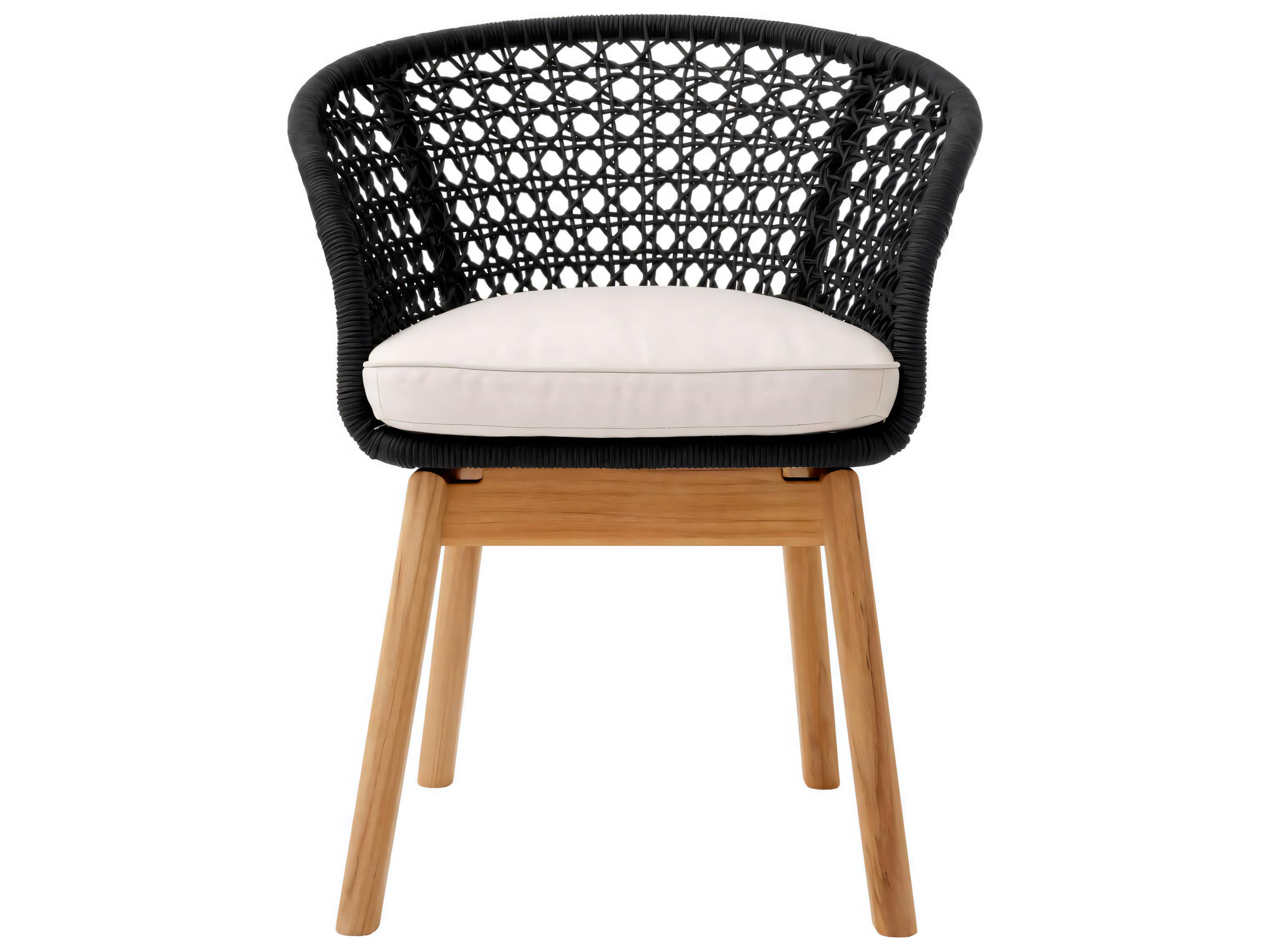 Eichholtz Outdoor Flores Off-white Natural Teak Black Rope Dining Chair