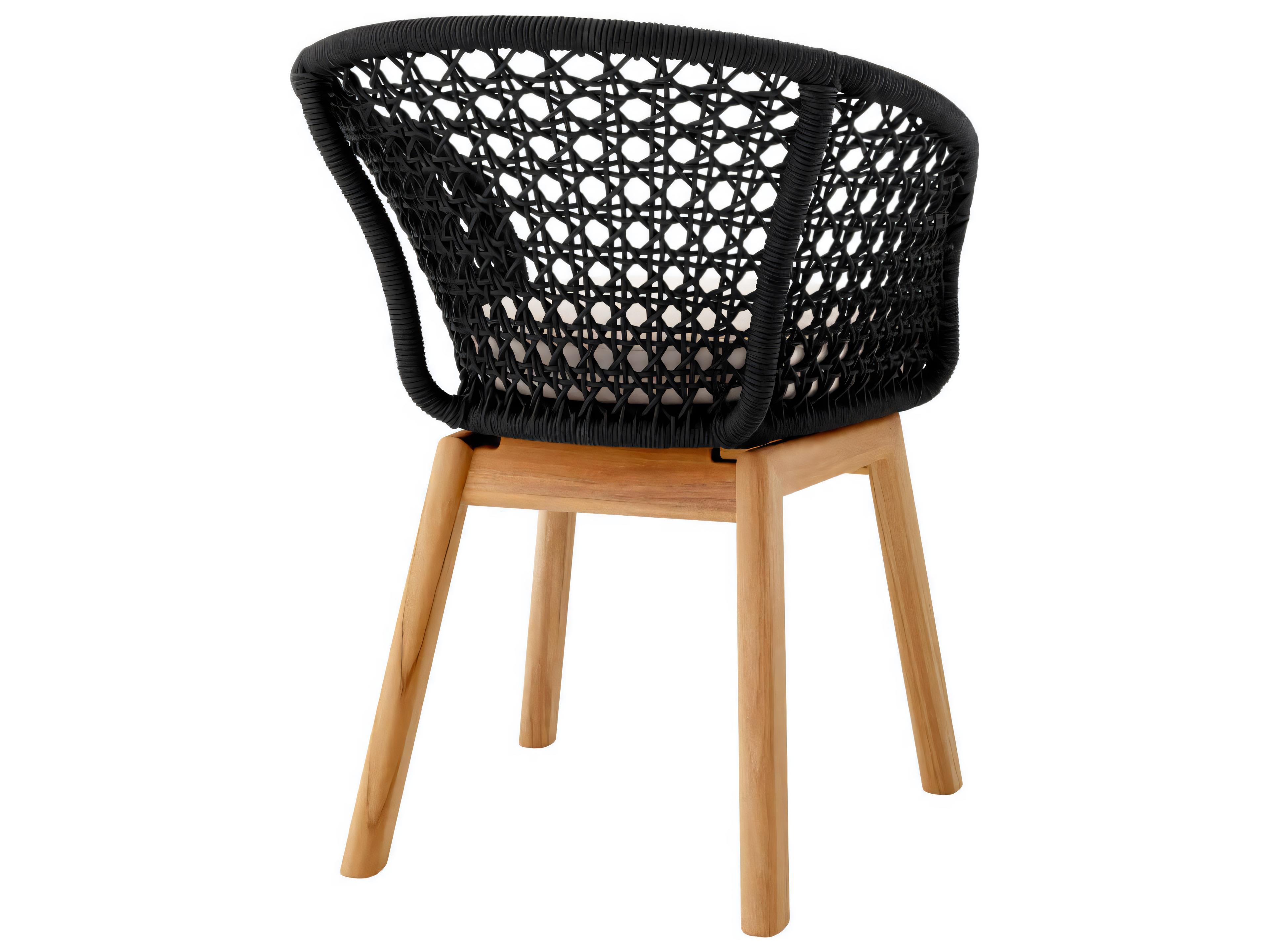 Eichholtz Outdoor Flores Off-white Natural Teak Black Rope Dining Chair