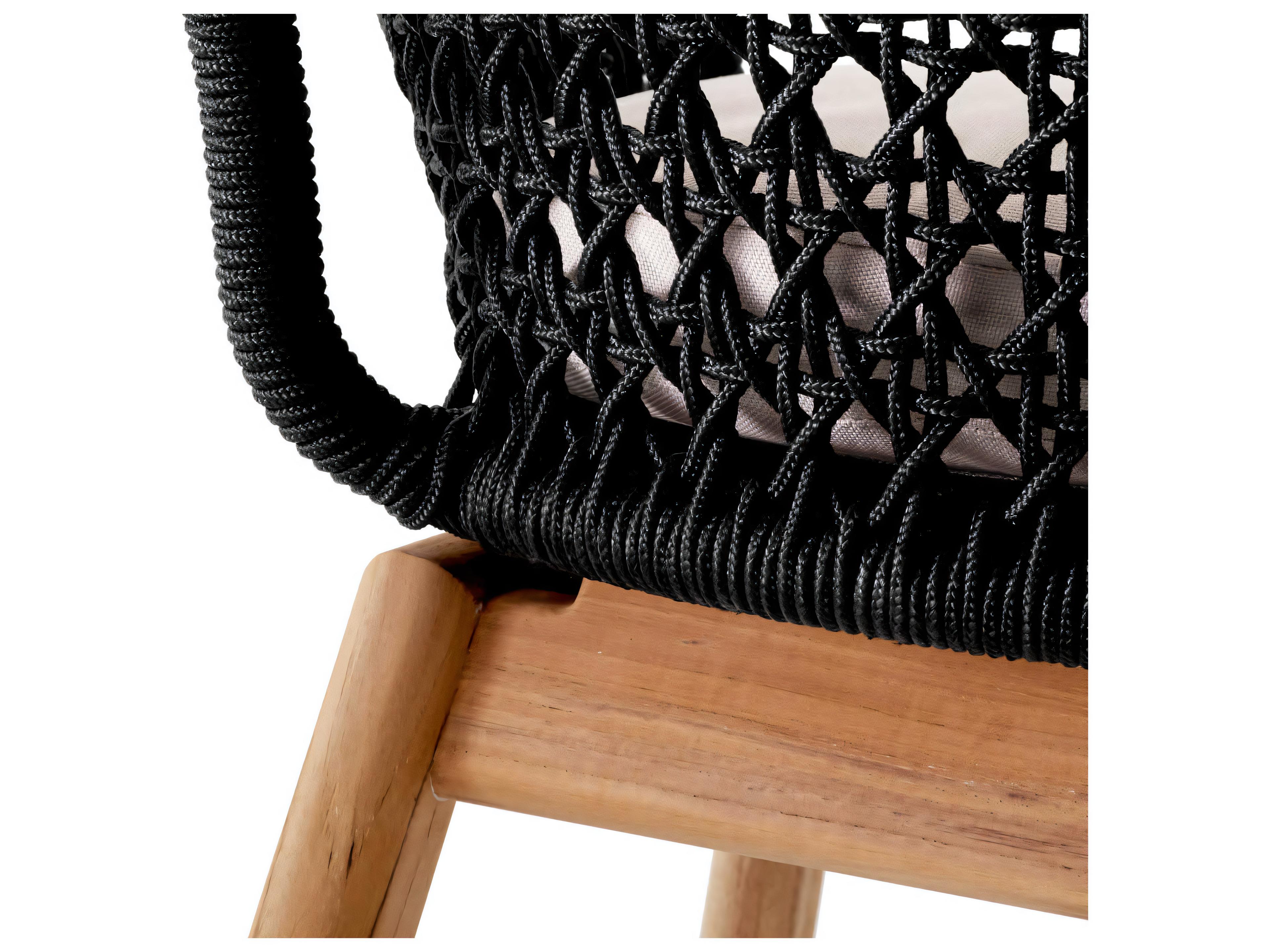 Eichholtz Outdoor Flores Off-white Natural Teak Black Rope Dining Chair