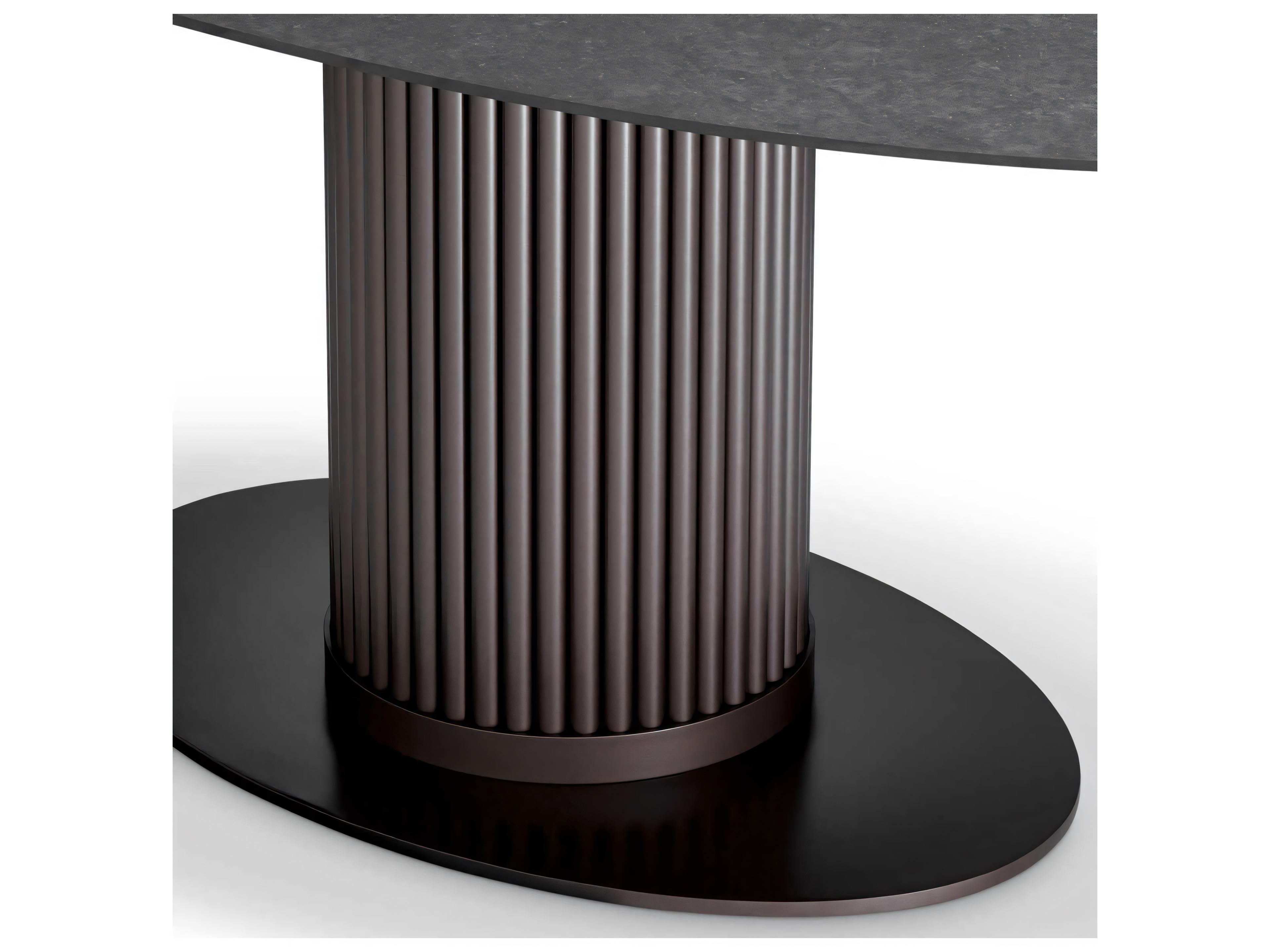 Eichholtz Outdoor Bronze Finish Ceramic Marble Look Top Dining Table