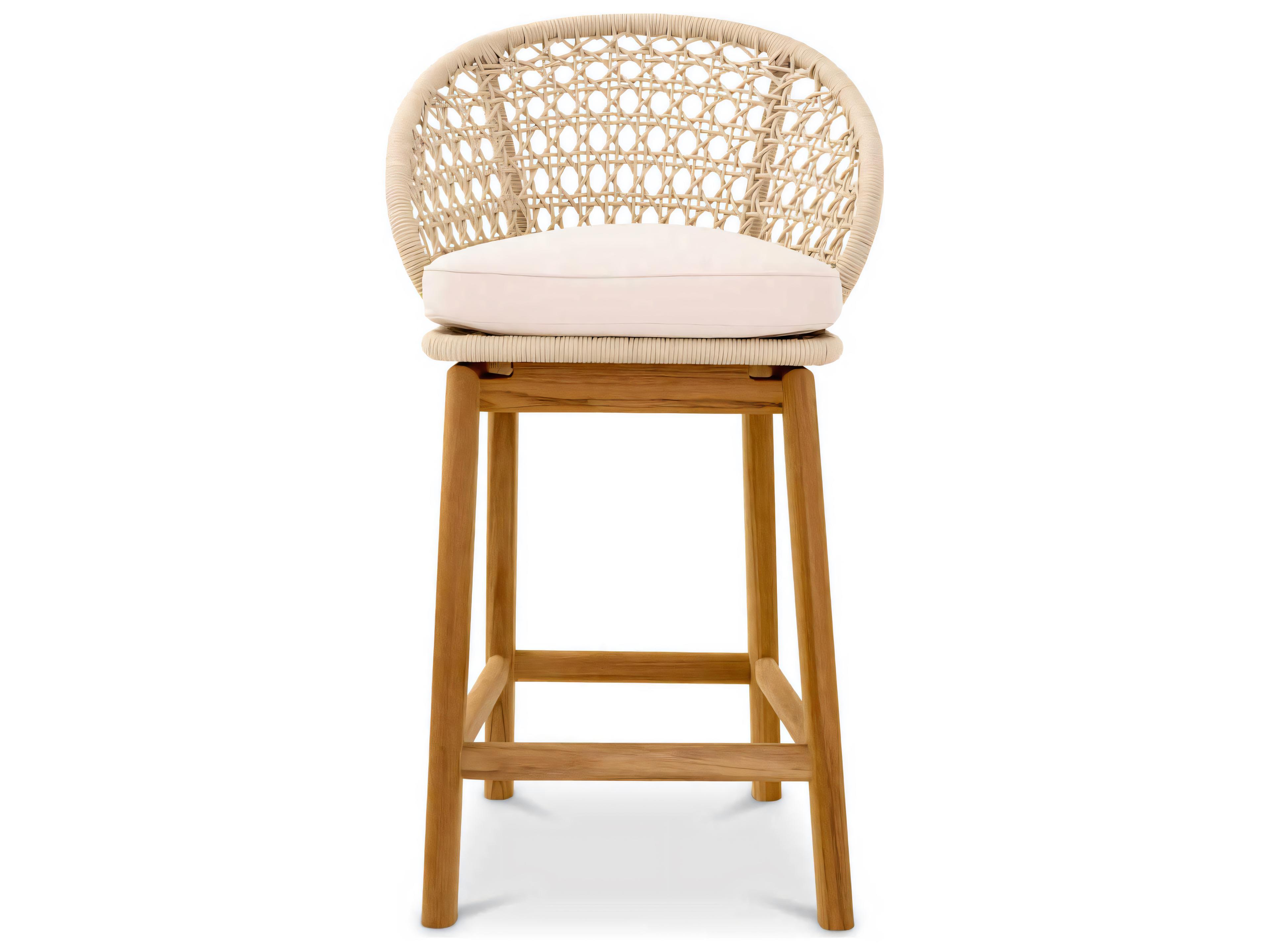 Eichholtz Outdoor Flores Off-white Natural Teak Cream Rope Counter Stool