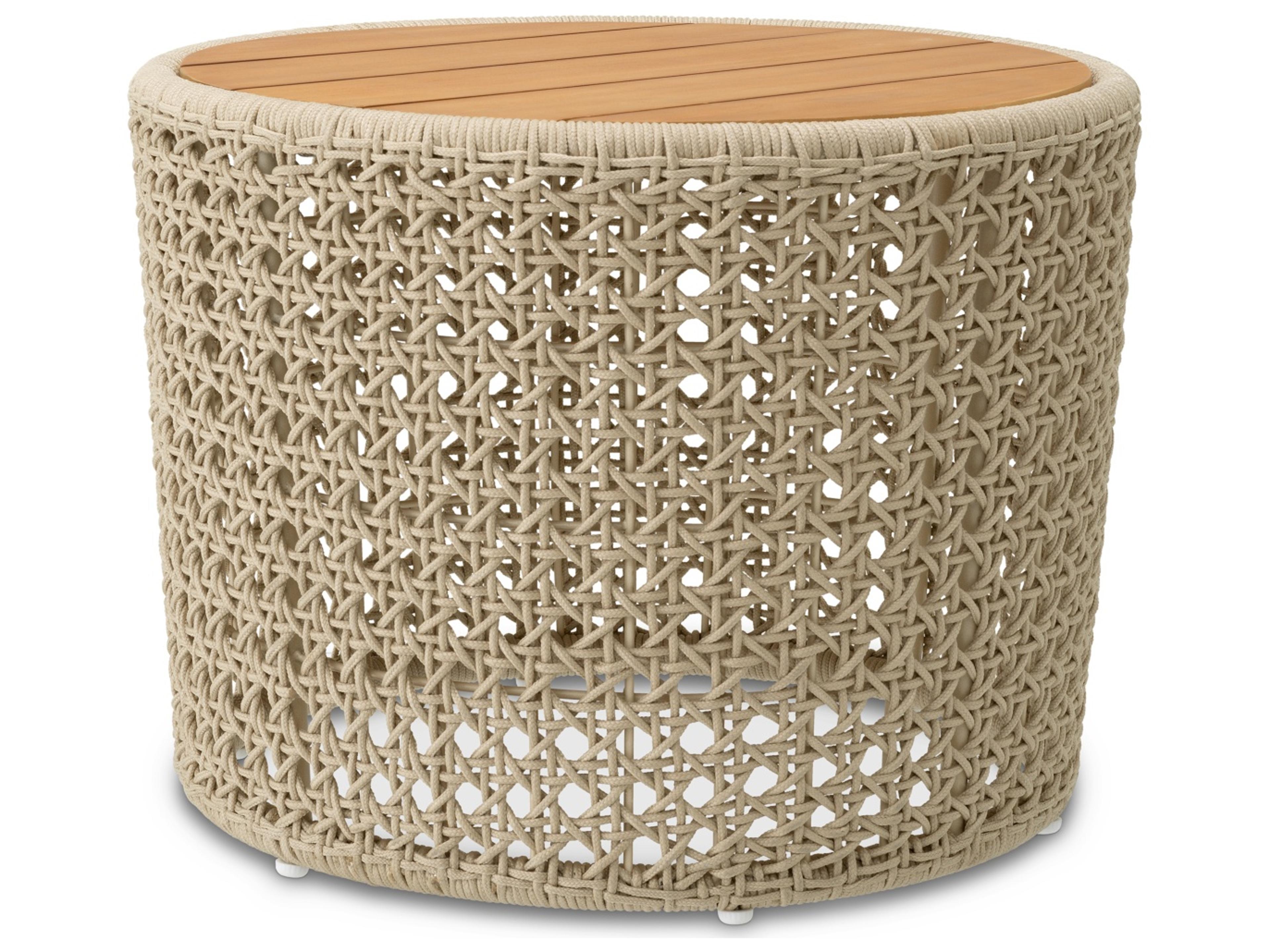 Natural Teak | Cream Rope Round End Table