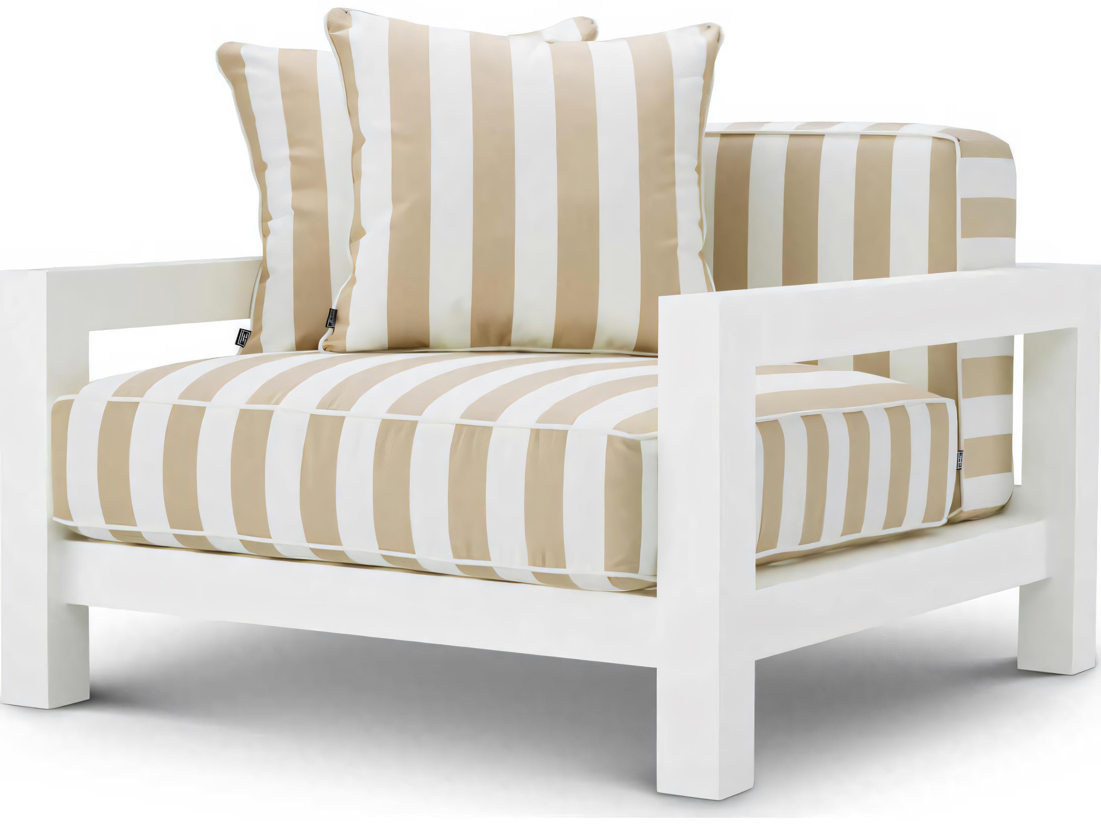 Matte White Finish Florent Beige Lounge Chair