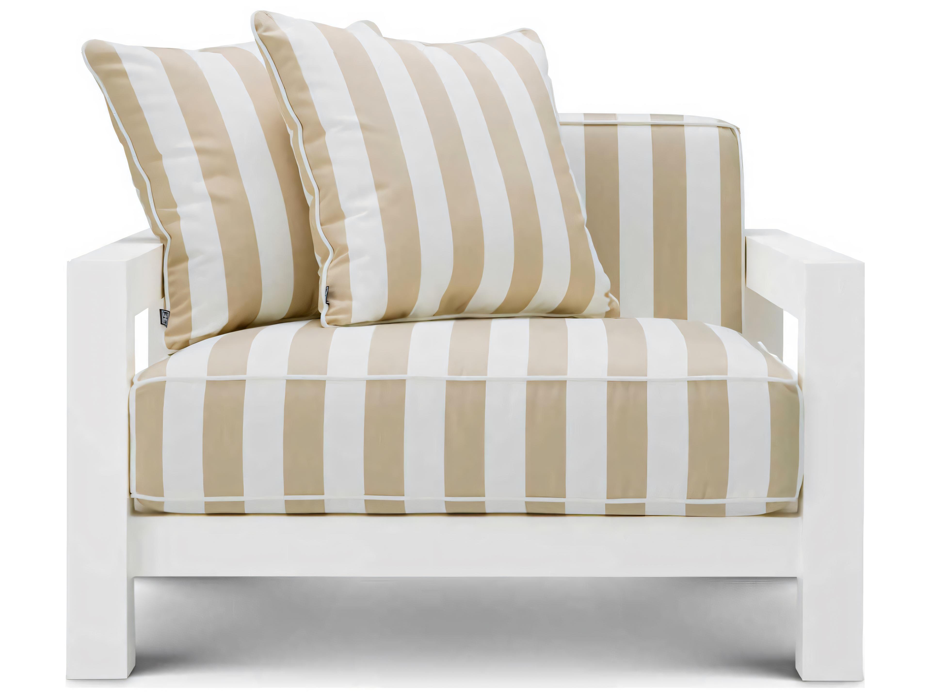Eichholtz Outdoor Matte White Finish Florent Beige Lounge Chair