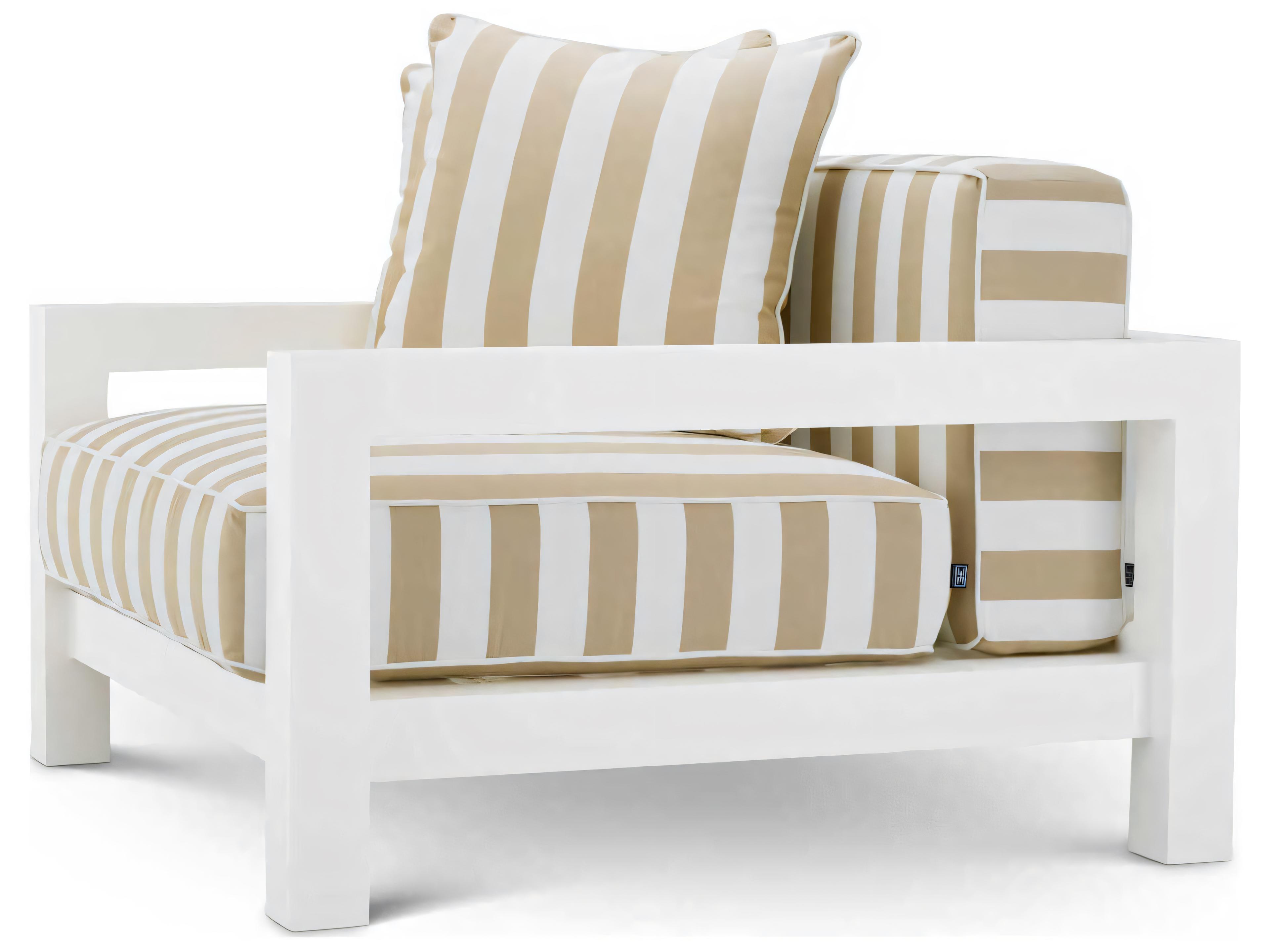 Eichholtz Outdoor Matte White Finish Florent Beige Lounge Chair