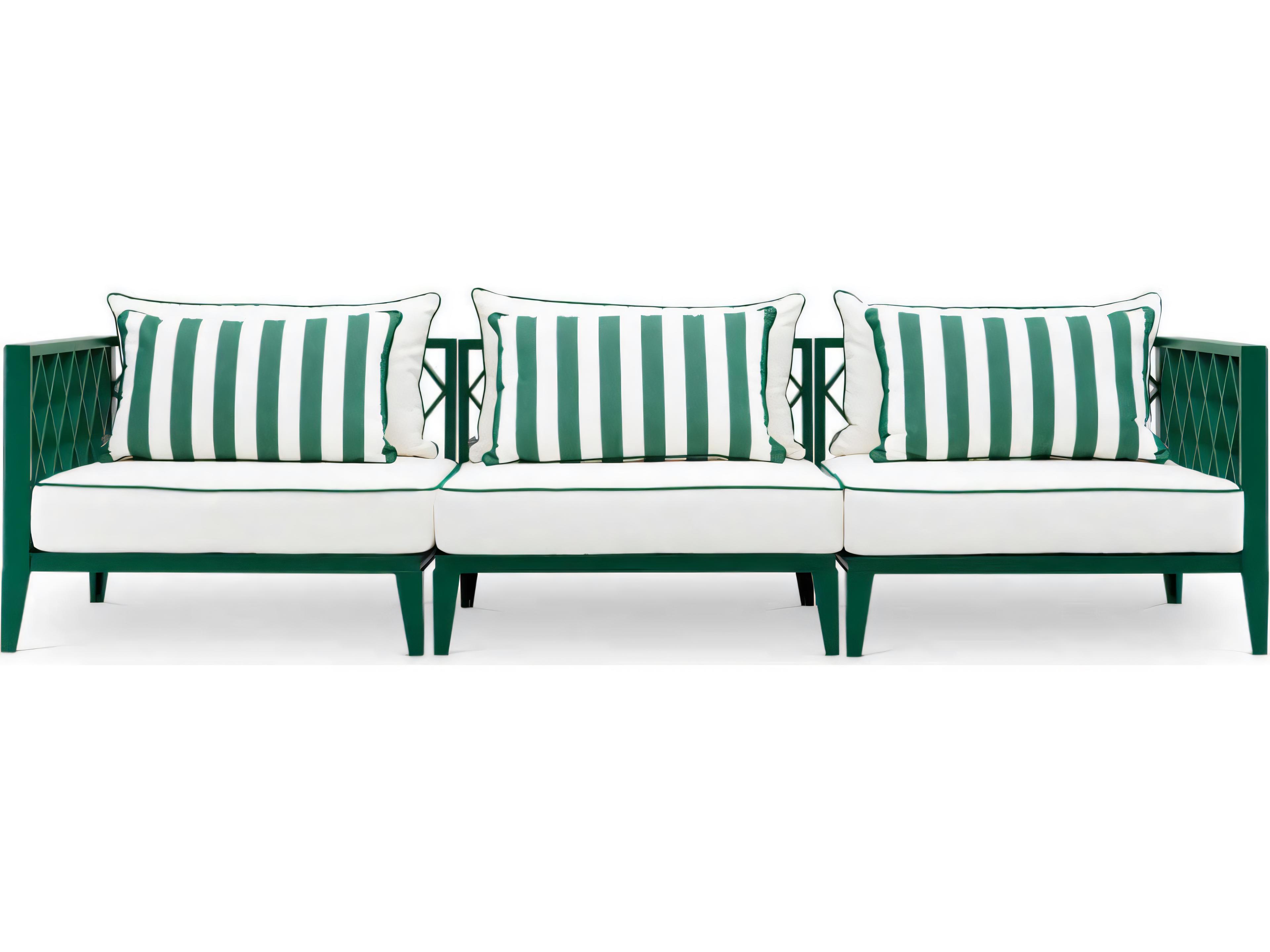 Eichholtz Outdoor White Finish Sunbrella Mineral Blue Sofa