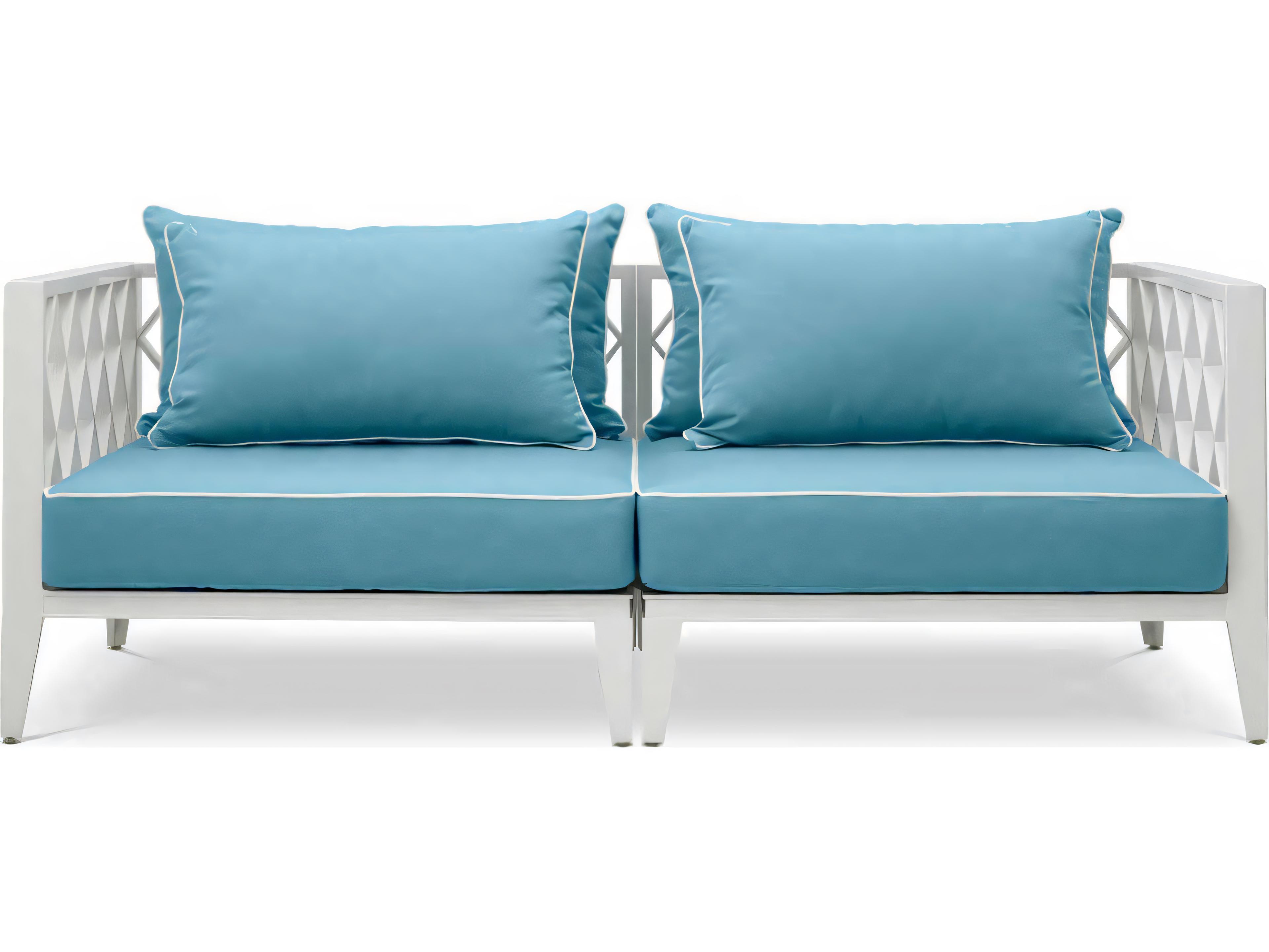 Eichholtz Outdoor White Finish Sunbrella Mineral Blue Sofa