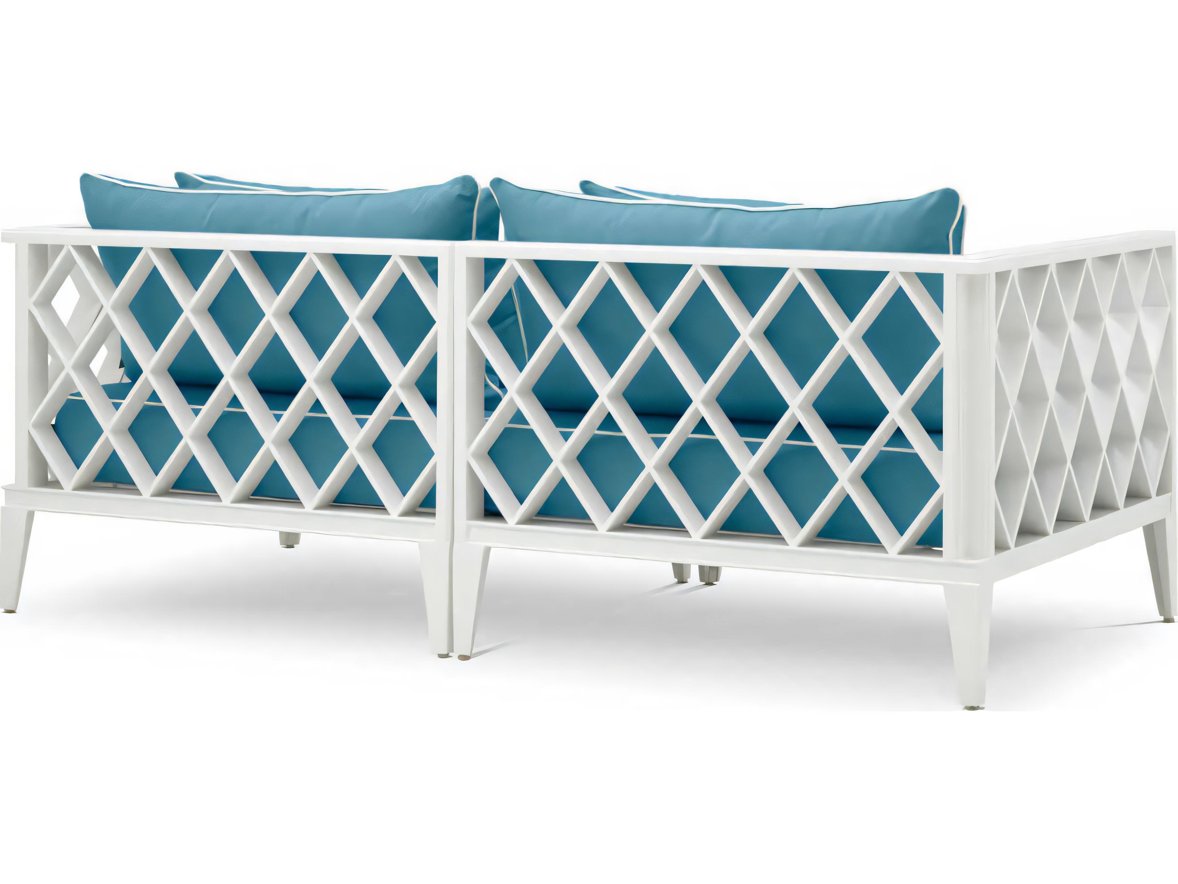 Eichholtz Outdoor White Finish Sunbrella Mineral Blue Sofa