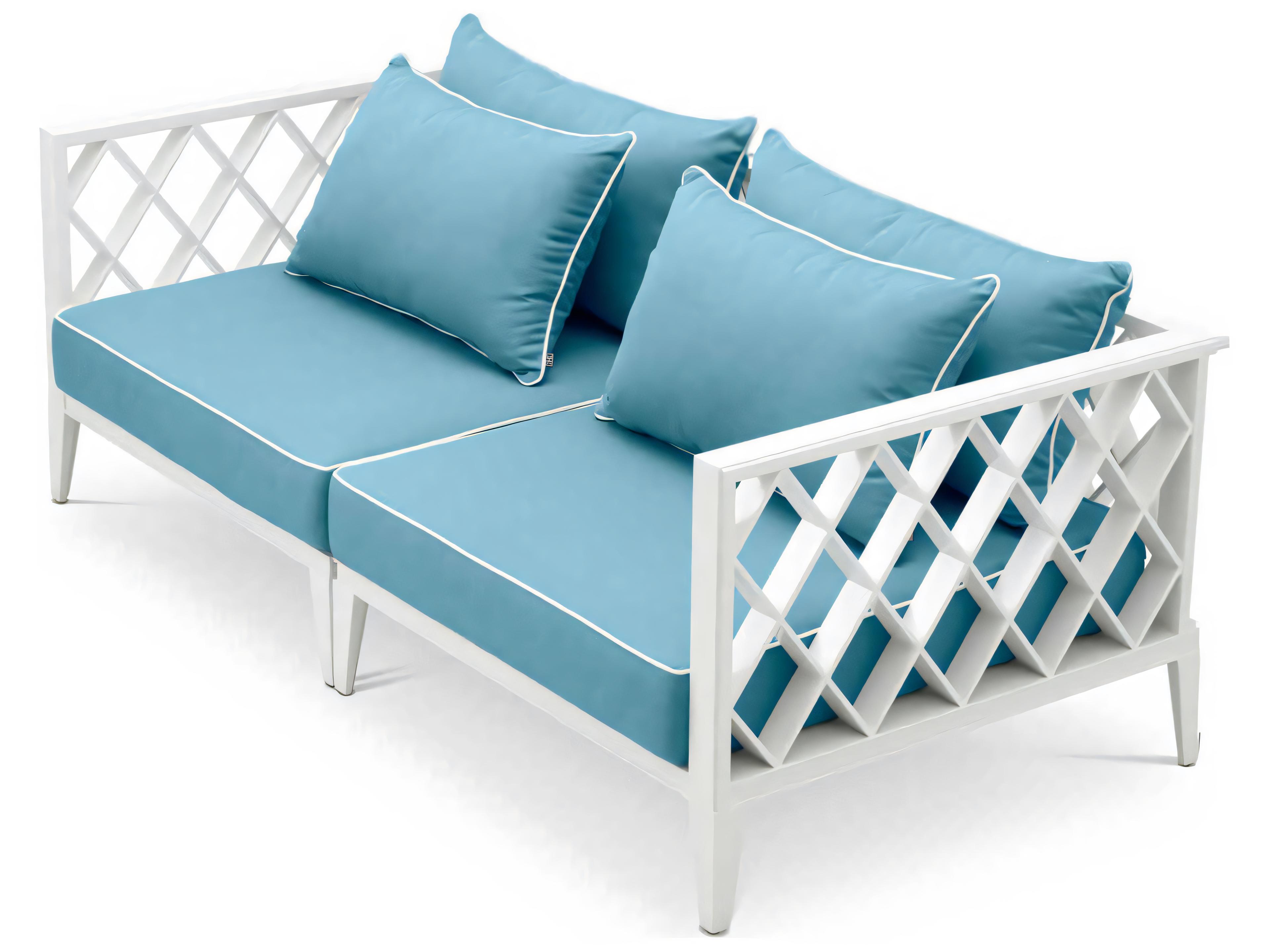 Eichholtz Outdoor White Finish Sunbrella Mineral Blue Sofa