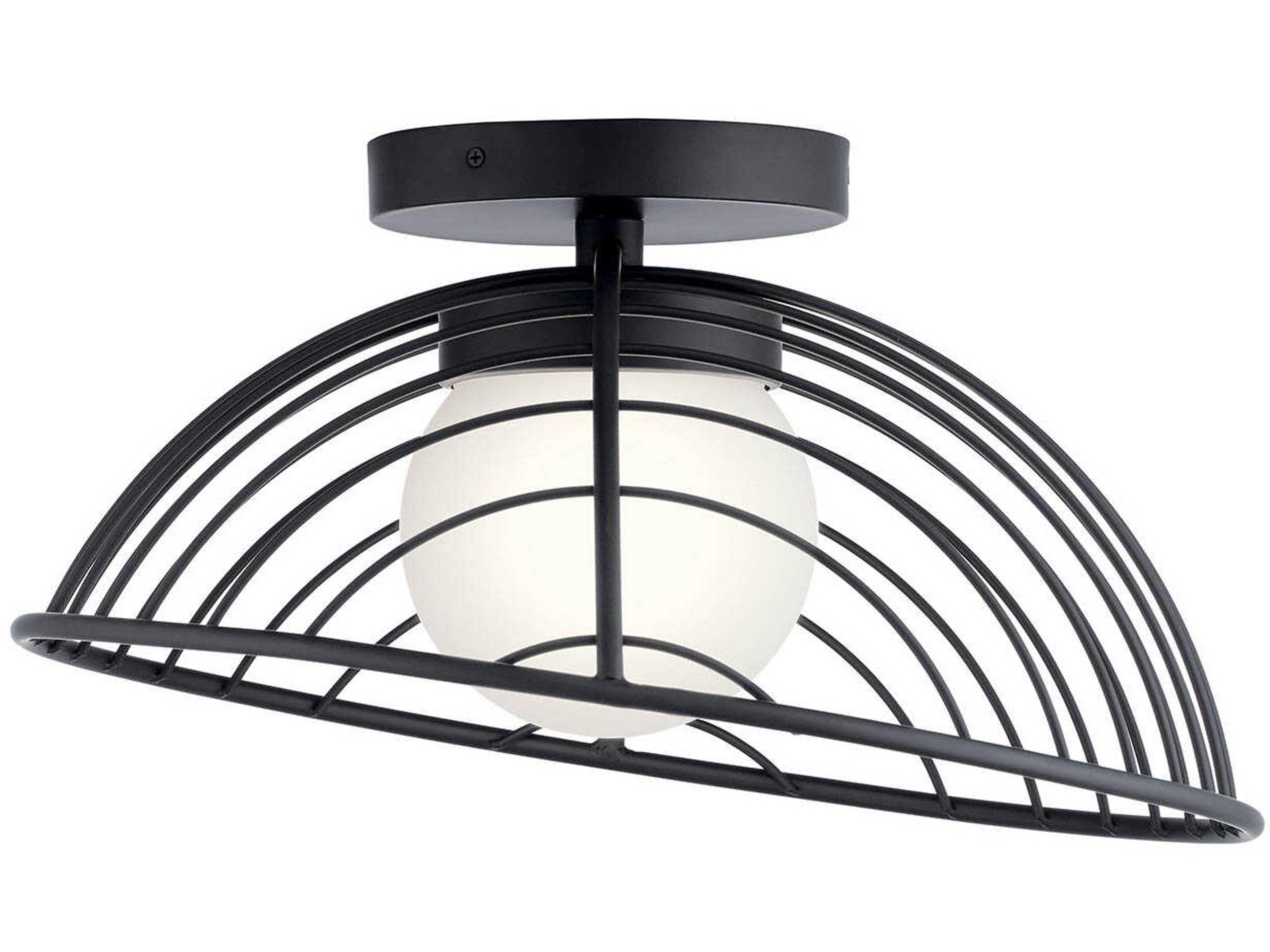 Elan Clevo 1-Light Matte Black Glass LED Globe Geometric Flush Mount