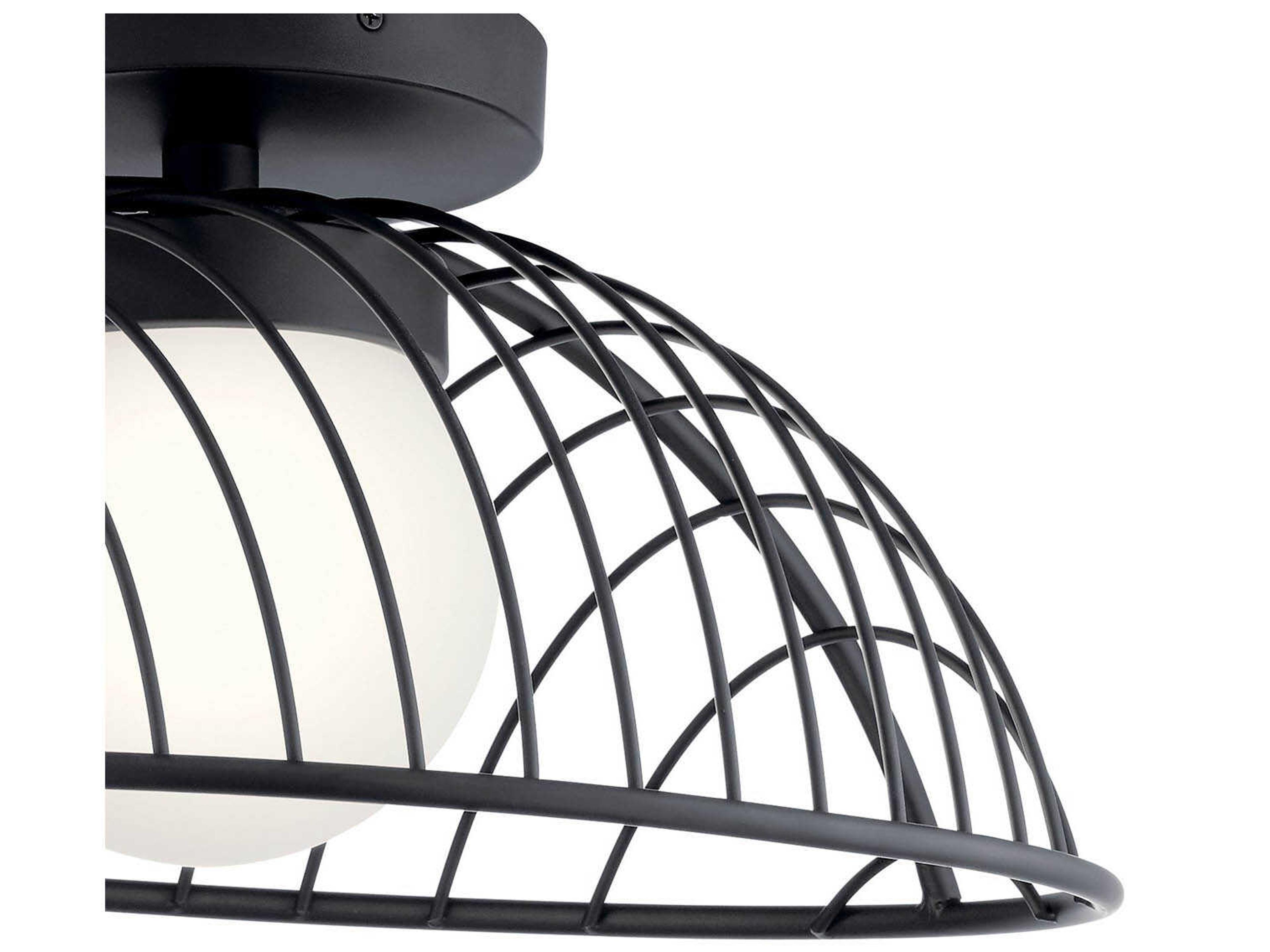 Elan Clevo 1-Light Matte Black Glass LED Globe Geometric Flush Mount