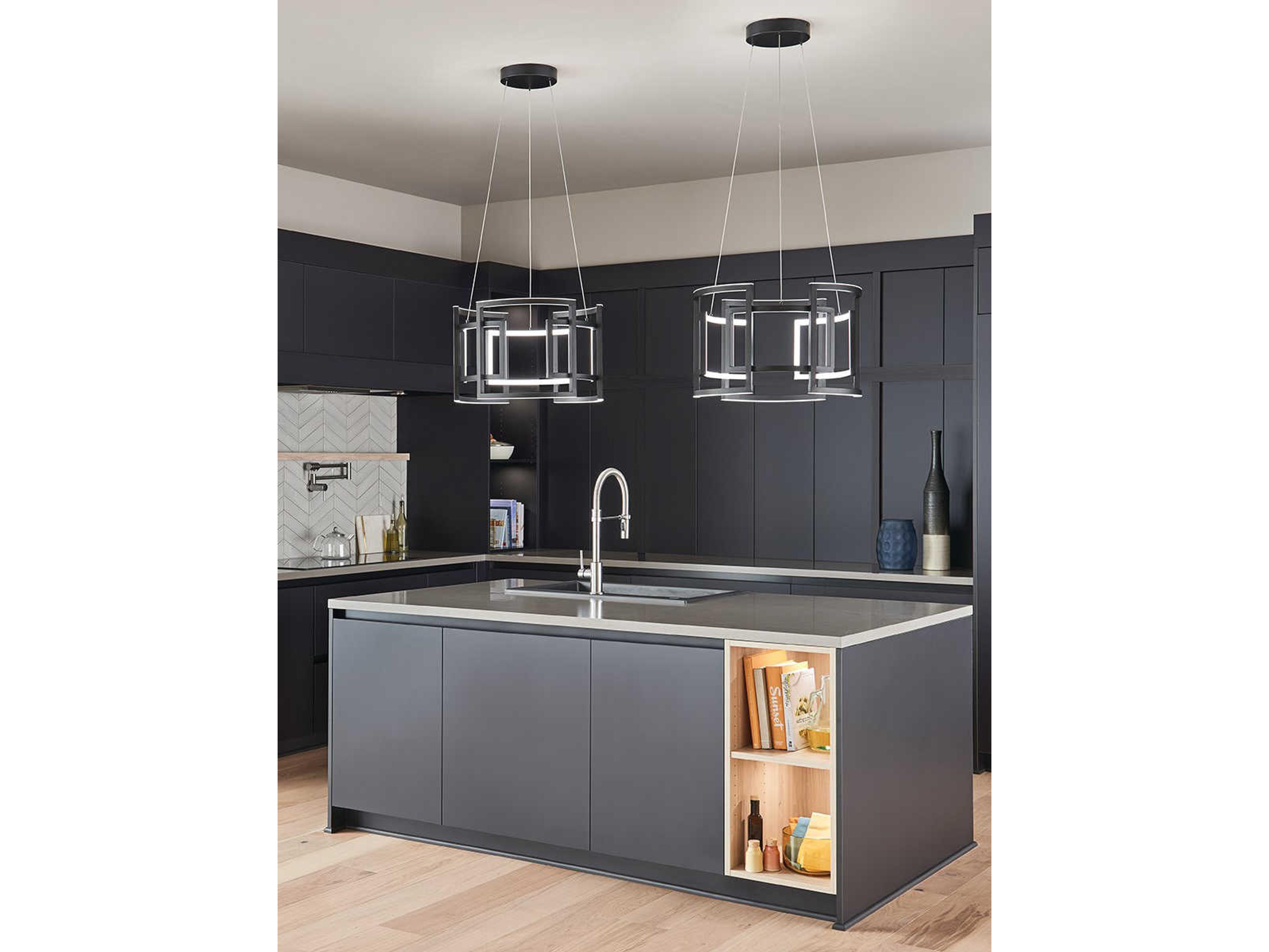 Elan Melko 9-Light Black LED Drum Geometric Pendant