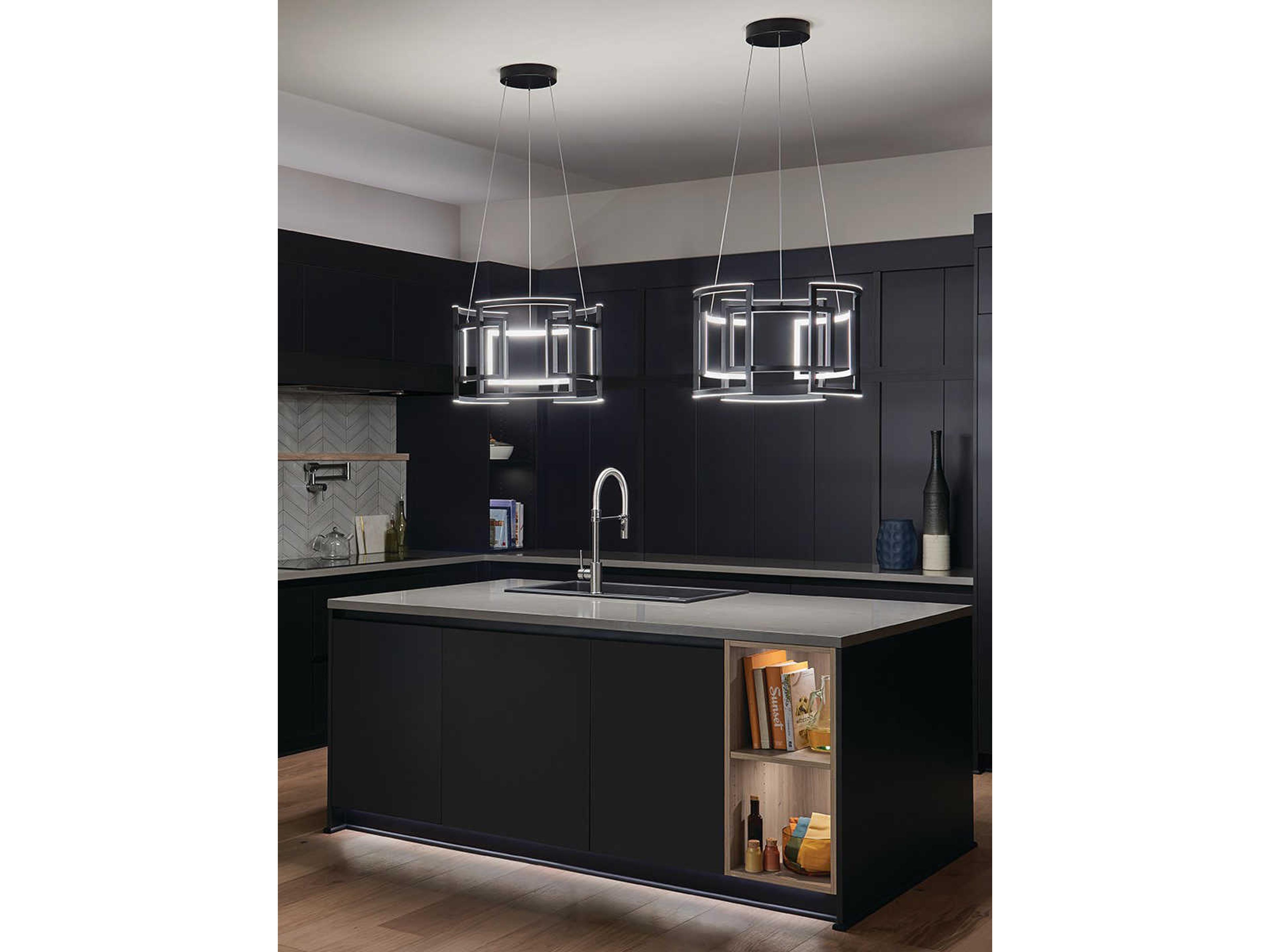 Elan Melko 9-Light Black LED Drum Geometric Pendant