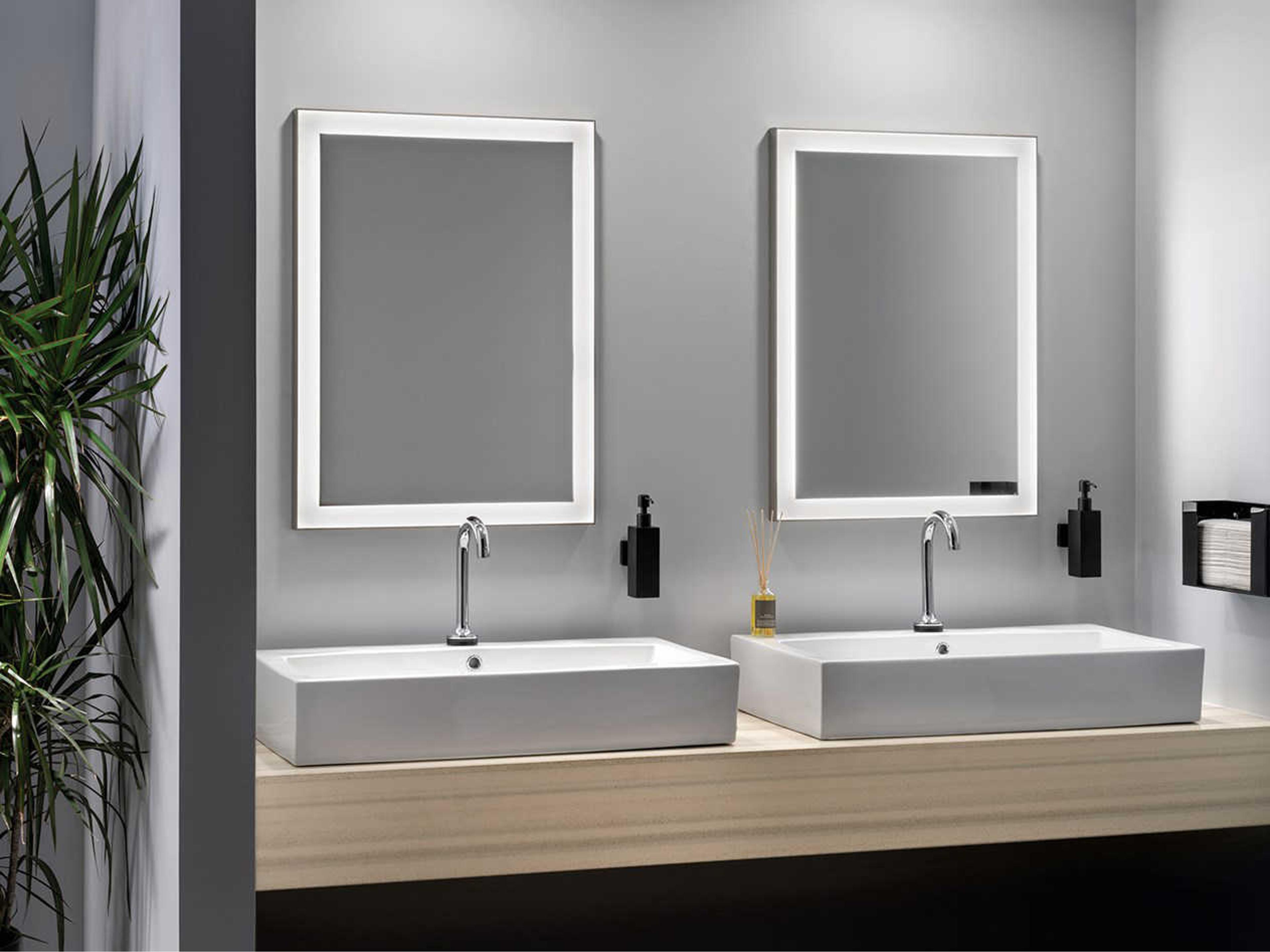 Elan Ryame Matte Silver Rectangular LED Wall Mirror