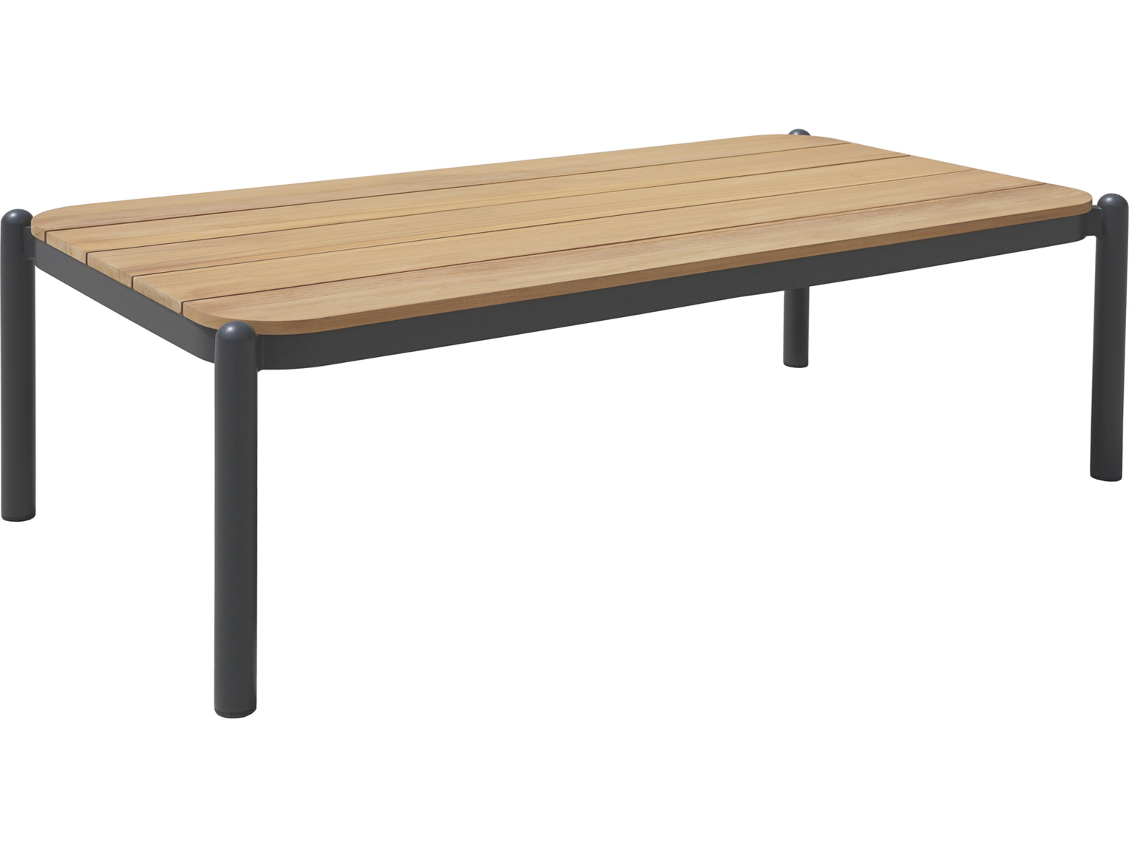 Lyla Aluminum Dark Grey Rectangular Teak Top Outdoor Dining Table