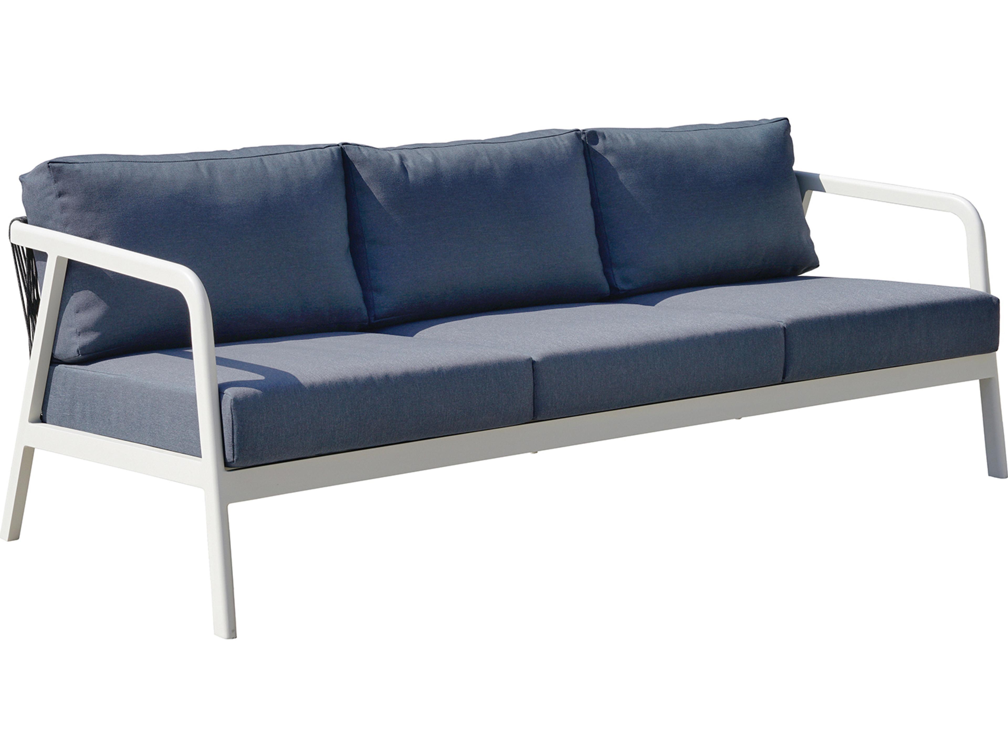 Mira Aluminum Rope White Patio Sofa in Canvas Haze
