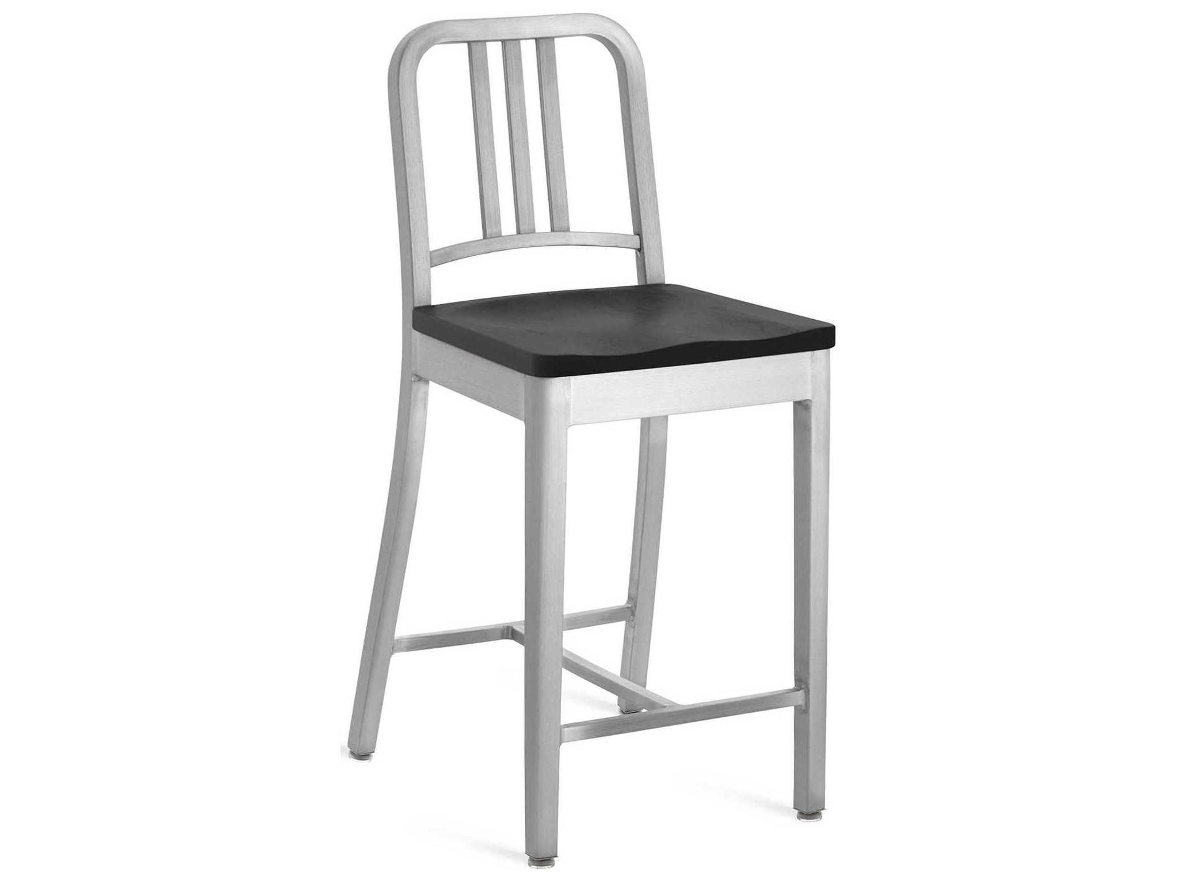 Emeco 1104 Navy Collection With Wood Seat Solid Counter Stool