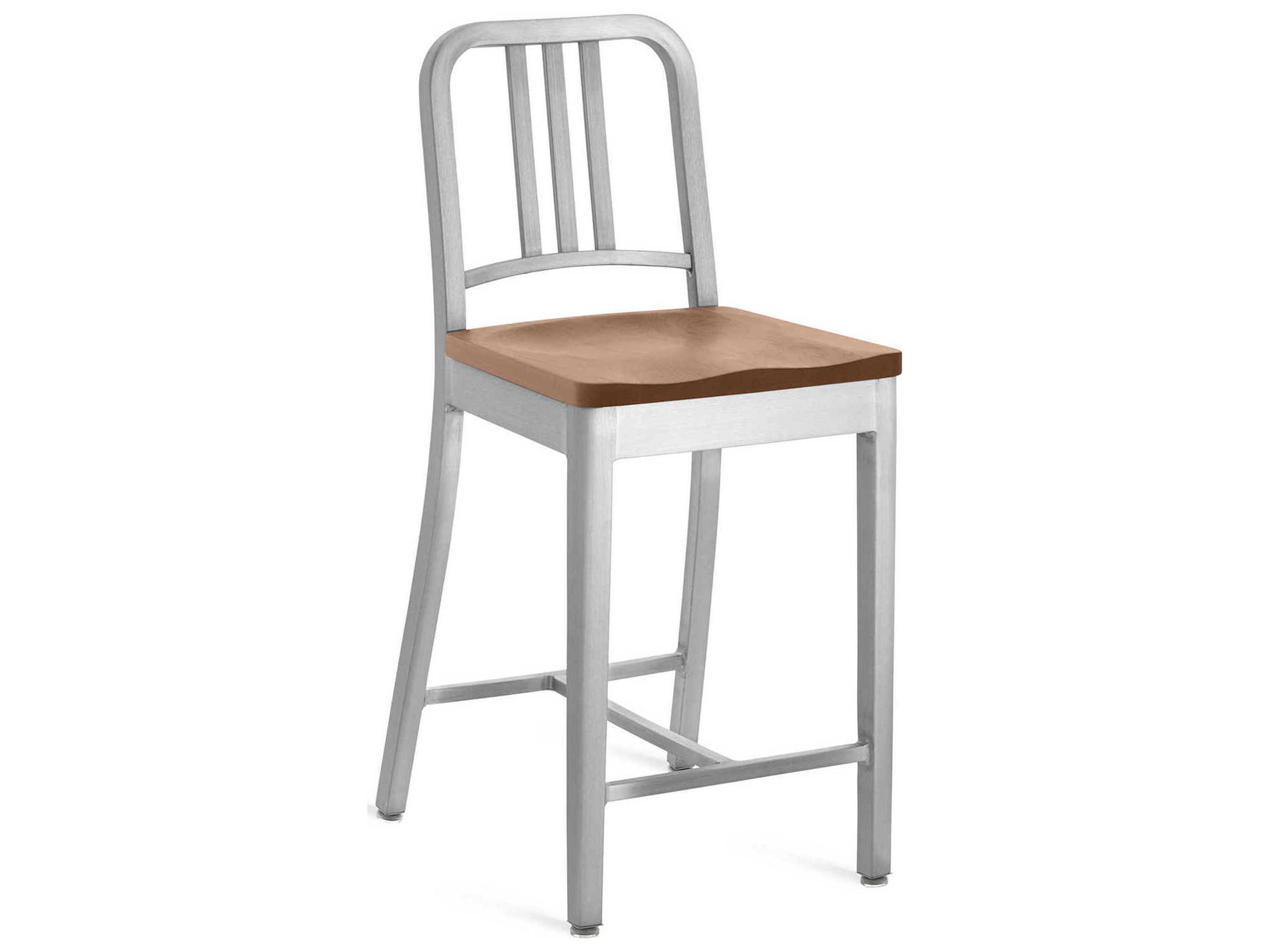 Emeco 1104 Navy Collection With Wood Seat Solid Counter Stool