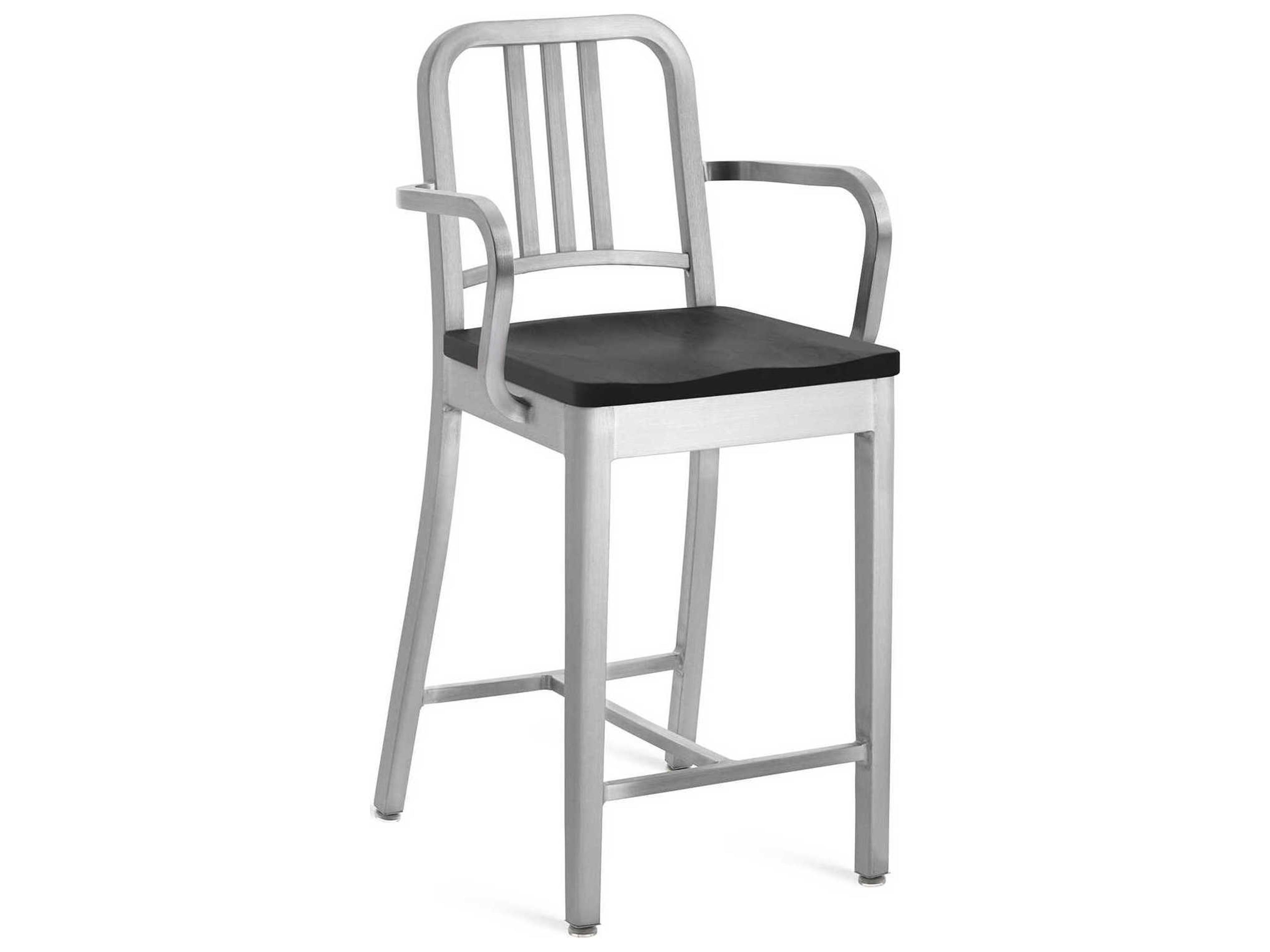 Emeco 1104 Navy Collection With Wood Seat Solid Counter Stool
