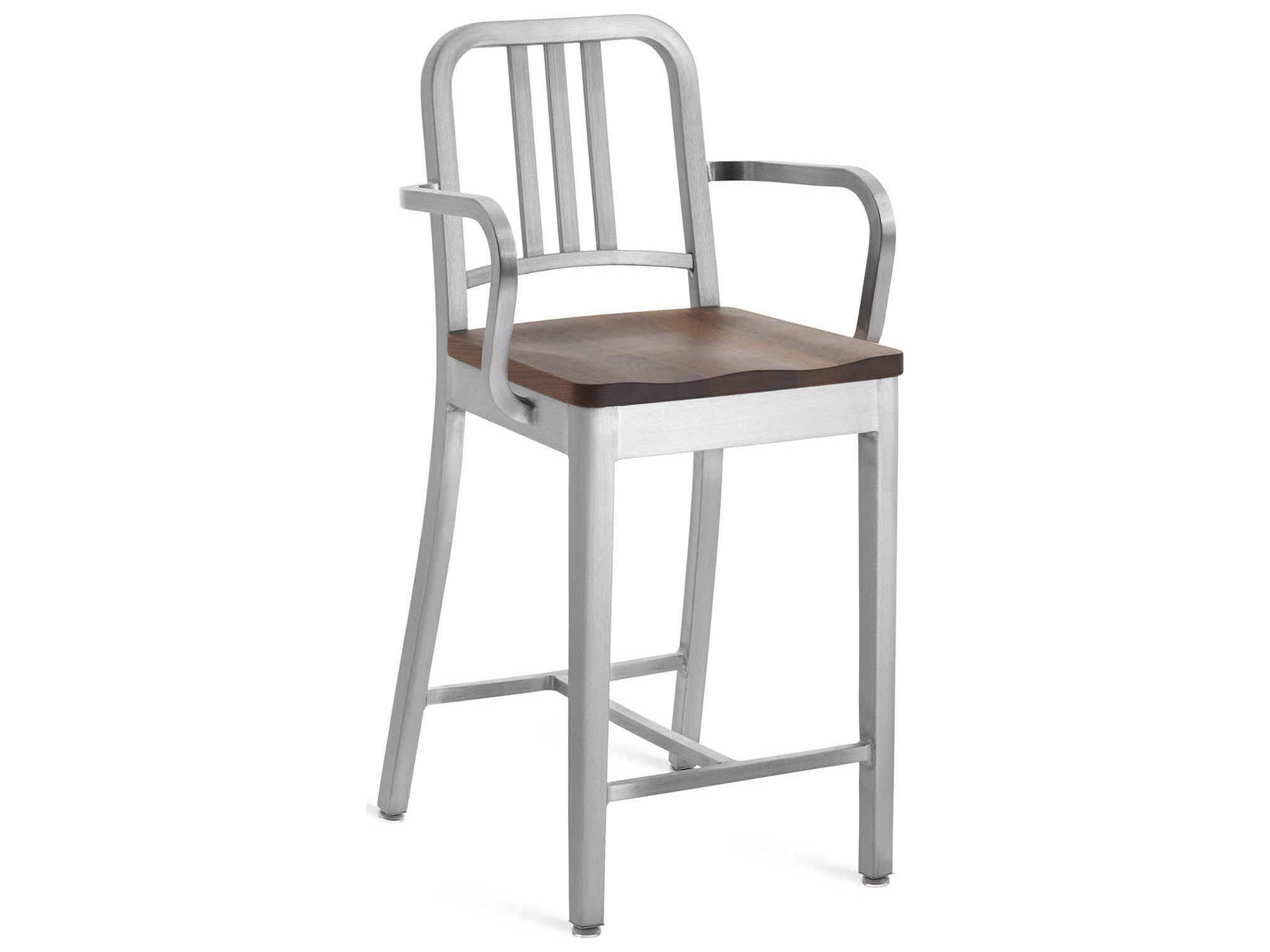 Emeco 1104 Navy Collection With Wood Seat Solid Counter Stool