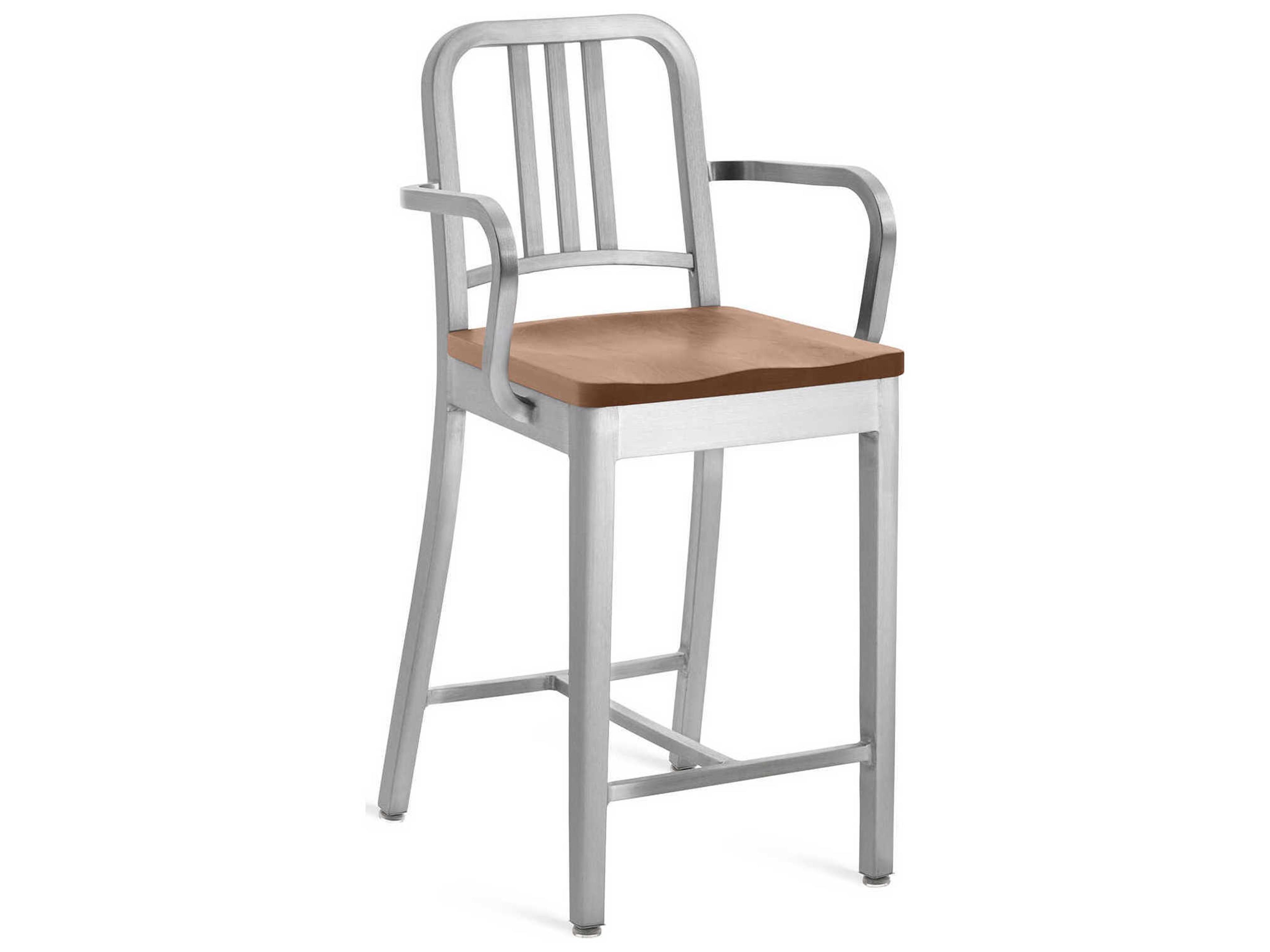 Emeco 1104 Navy Collection With Wood Seat Solid Counter Stool